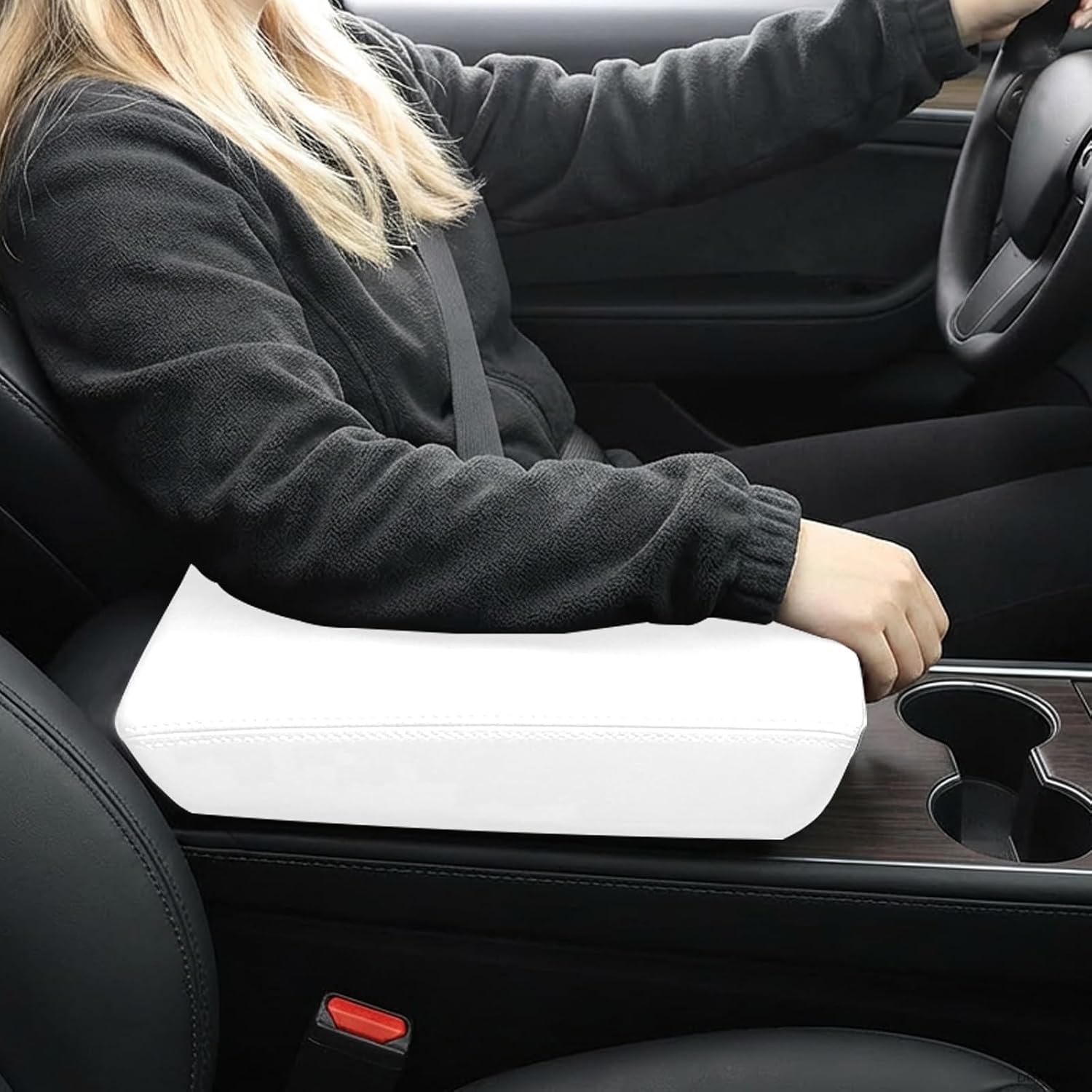 Center Console Armrest Cover for Tesla Model X/S 2026 2025 2024 2023 2022 2021, Non-Slip Armrest Decor Protector Covers Console Arm Rest Cushion, TPE Waterproof Interior Accessories, White