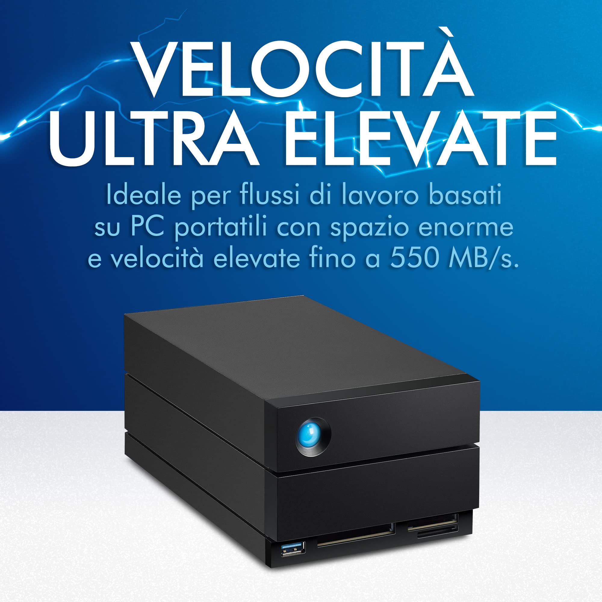 LaCie 2big Dock Thunderbolt 3 60TB Hard Disk Esterno, 3.5", Thunderbolt 3, RAID 1/2, USB-C + Card Reader, PC & Mac, Data Rescue Service (STLG60000400)