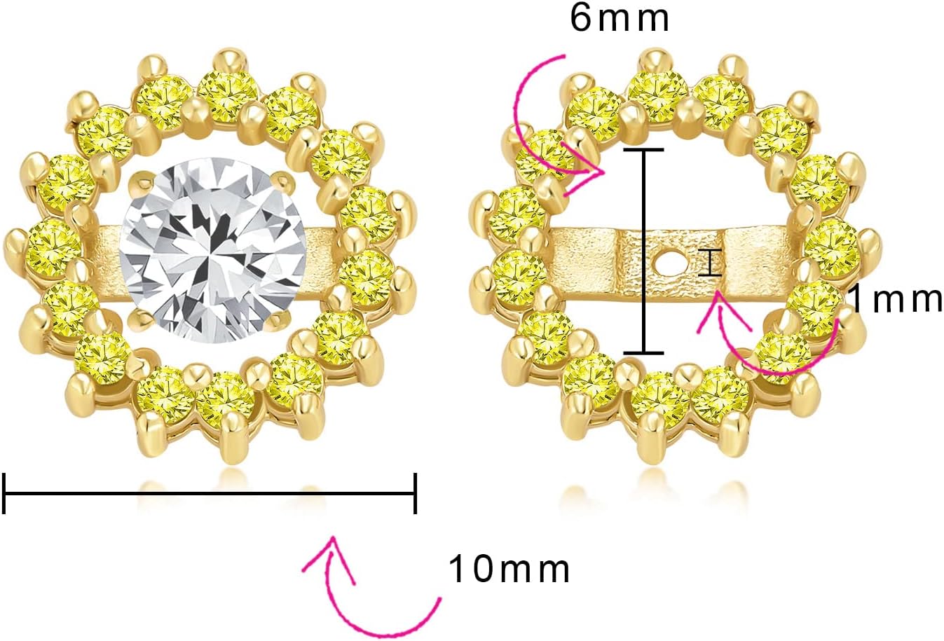 Removable CZ Cubic Zirconia Halo Earring Jackets for Studs .925 Sterling Silver