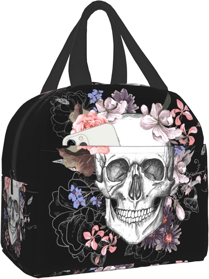 Sugar Skull Lunch Bag Insulated Floral Skull Lunch Box Gift Women Men Cooler Teto Bags for Work Office