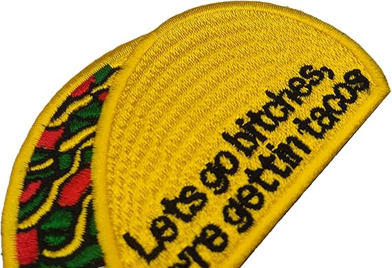 2PCS Let's Go Bitches We're Gettin Tacos Embroidered Patch Appliques Clothing Sewing Fabric Patches Tactical Emblem Decorative Badges