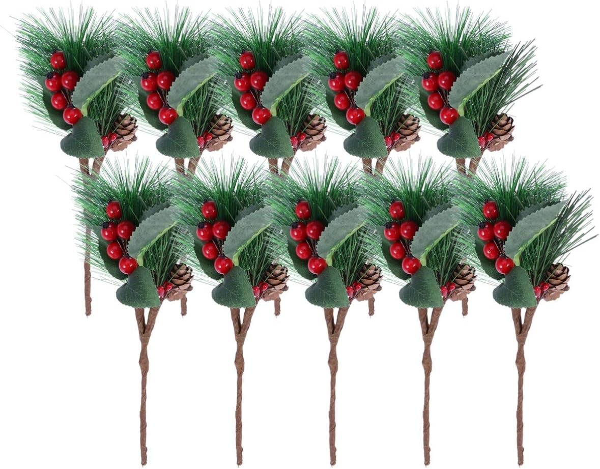 LIOOBO 10pcs Artificial Pine Berries Branches Greenery Xmas Artificial Cedar Branch Christmas Faux Garland Christmas DIY Craft Winter Holiday Decorations