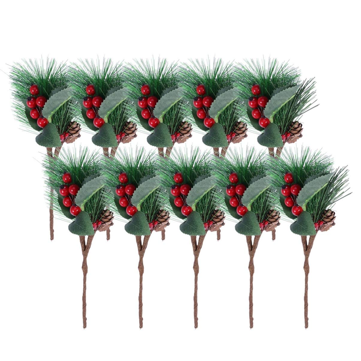 LIOOBO 10pcs Artificial Pine Berries Branches Greenery Xmas Artificial Cedar Branch Christmas Faux Garland Christmas DIY Craft Winter Holiday Decorations