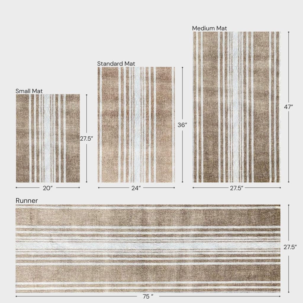 Wash + Dry Striped Linen One-Piece Washable Runner with Rubber Backing, Indoor Rug Runner for Hallway, Entryway, Kitchen, Bedroom, Non-Slip Area Rug, Pet Friendly, Cream, Tan and Beige, 27.5" x 75"