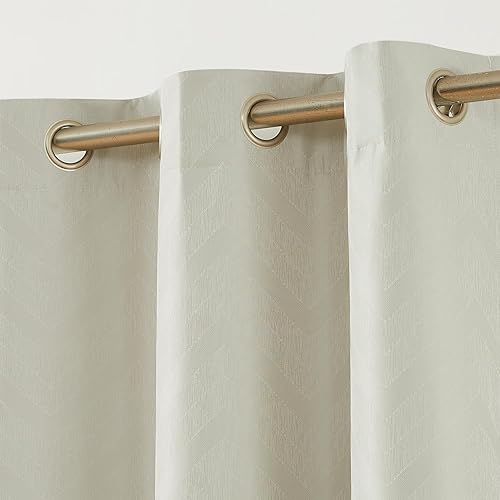 Miniatura 7 de Cortinas opacas con diseño de cheurón para sala de estar, dormitorio, marfilbeige, paneles de ventana geométricos geométricos de tejido jacquard con