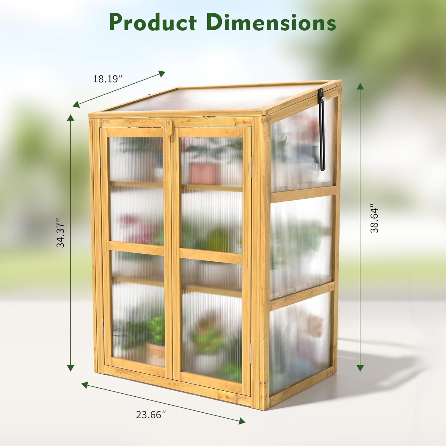 HOOYEAH Wooden Cold Frame Greenhouse, Small 3-Tier Greenhouse Cabinet with Adjustable Shelves & Flip-Top Ventilated Roof for Outdoor and Indoor Use