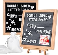 Vista 1 de YRYM HT Tablero de letras de fieltro de doble cara con 889 letras, marco de madera rústica de 10 x 10 pulgadas, tablero de mensajes con tableros