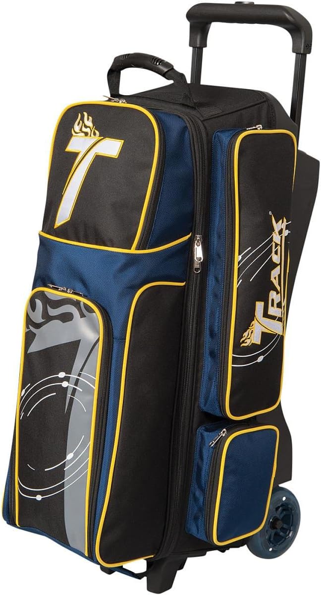 Track Bowling Premium Player Triple Ball Bowling Bag, Black/Navy/Yellow