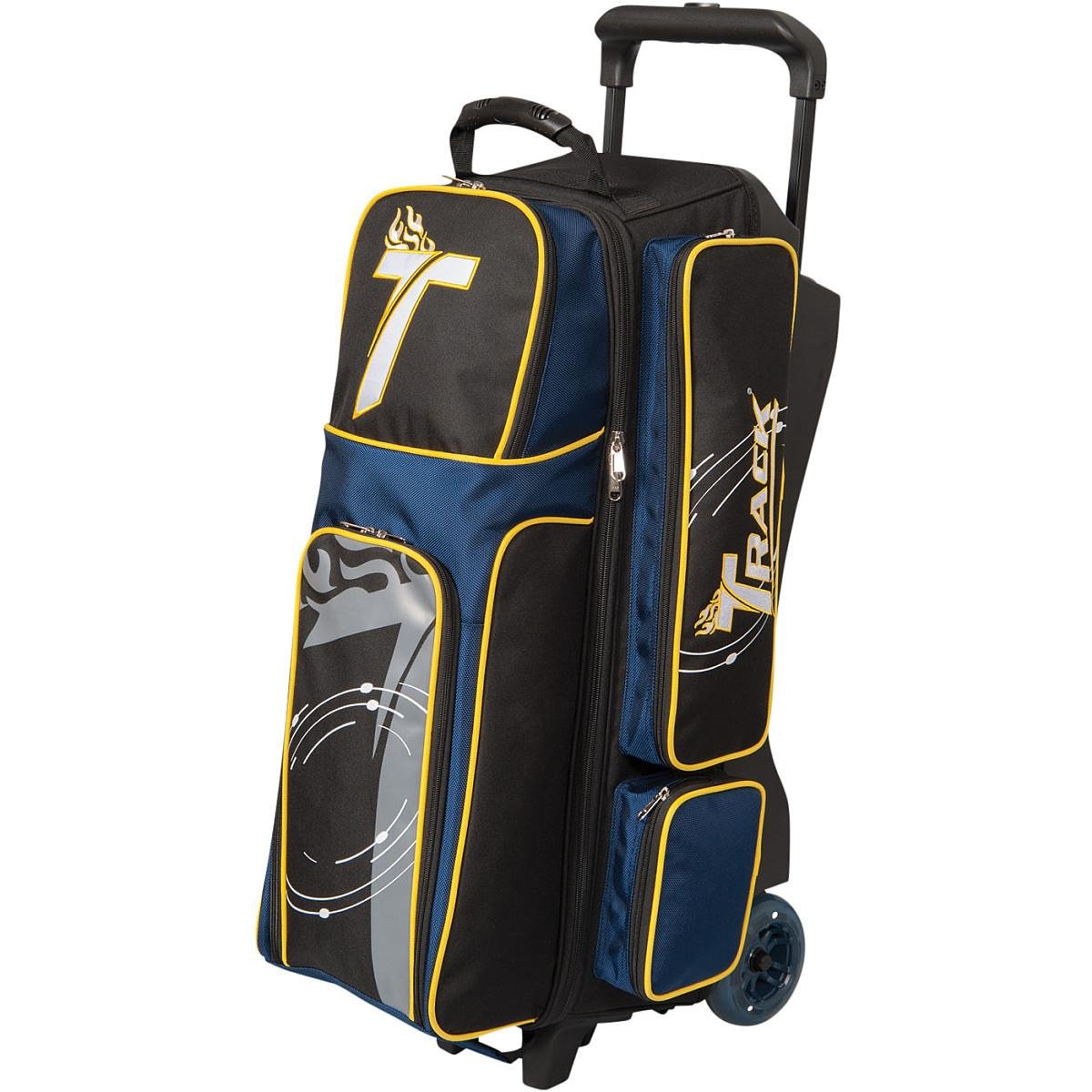Track Bowling Premium Player Triple Ball Bowling Bag, Black/Navy/Yellow