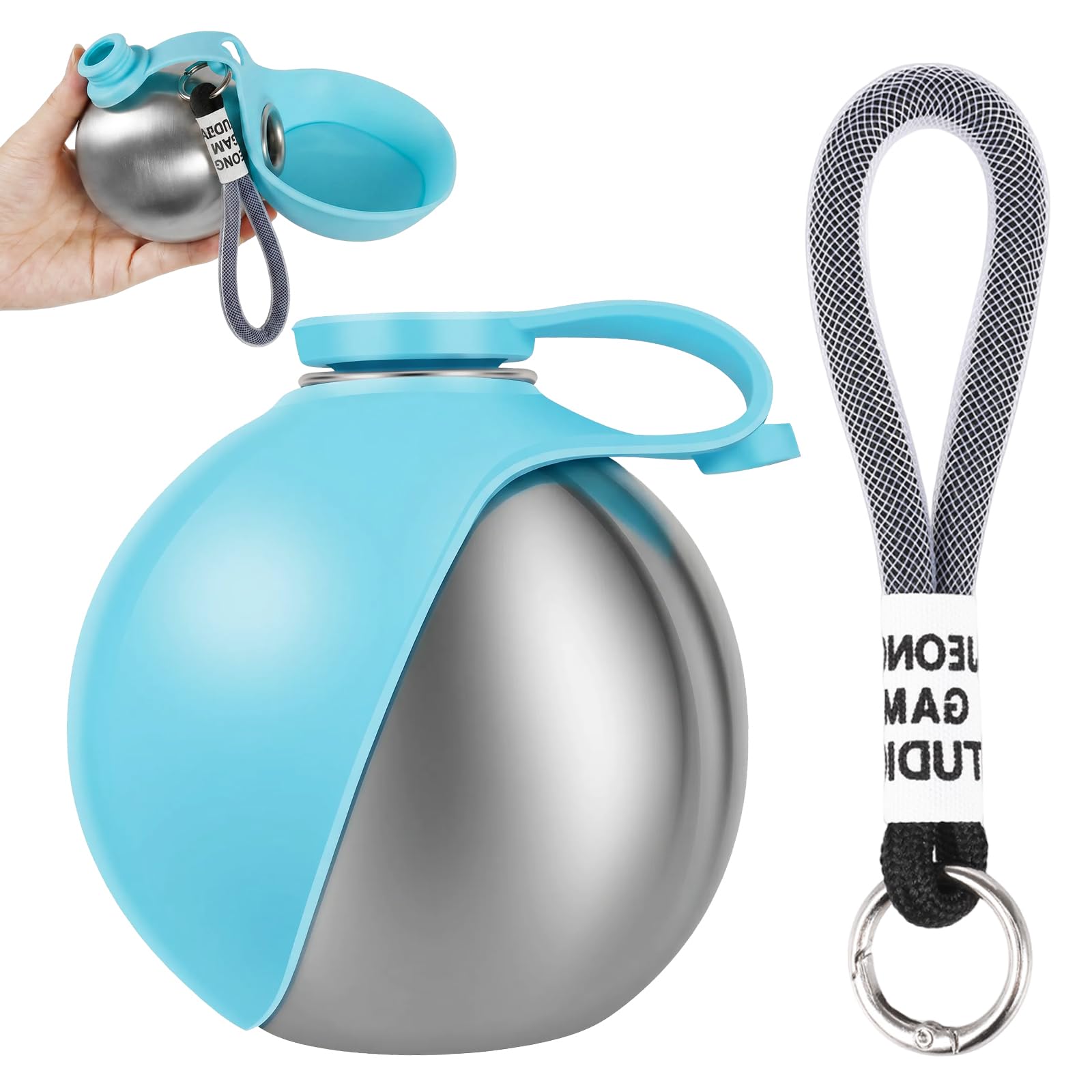 2 in 1 Portable Tumbler for Dogs, 285ml Stainless Steel Dog Water Bottle with Silicone Foldable Bowl and Attached Lanyard, Leak-Proof Pet Drink Dispenser for Walking, Park Visits, Hiking and Road Trip