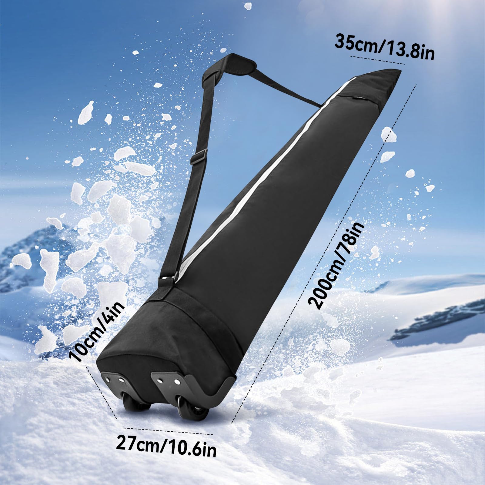 Bolsa de esquí con ruedas, funda de almacenamiento para snowboard, impermeable, tela Oxford 600D, bolsa de viaje con correas ajustables y ruedas para esquí, yoga, equipo deportivo, transporte, 200 x