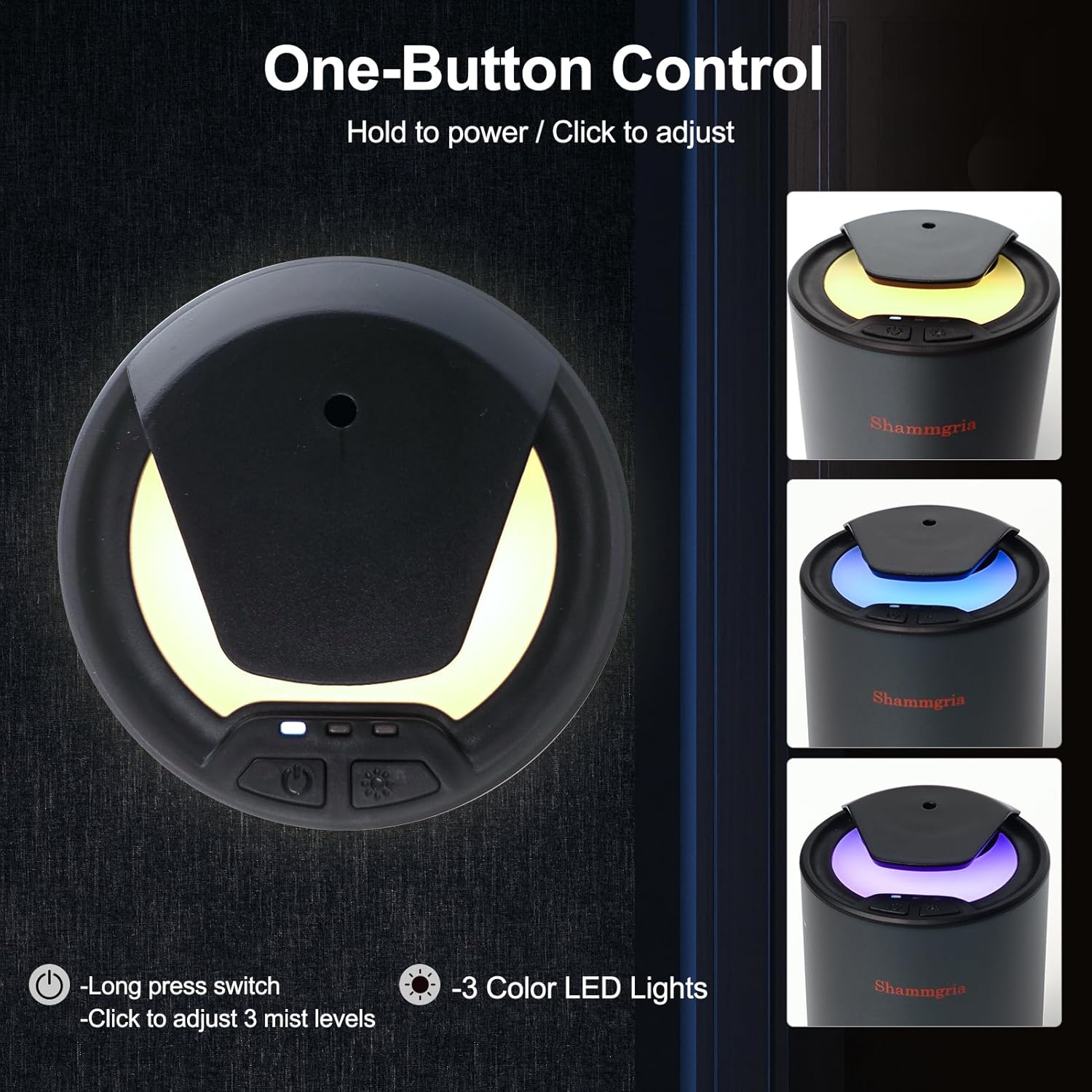 Car Air Diffuser Essential Oil Aromatherapy Scent Diffuser with 3 Mist Levels & LED Lights for Car, Room, Studio, Office- Black