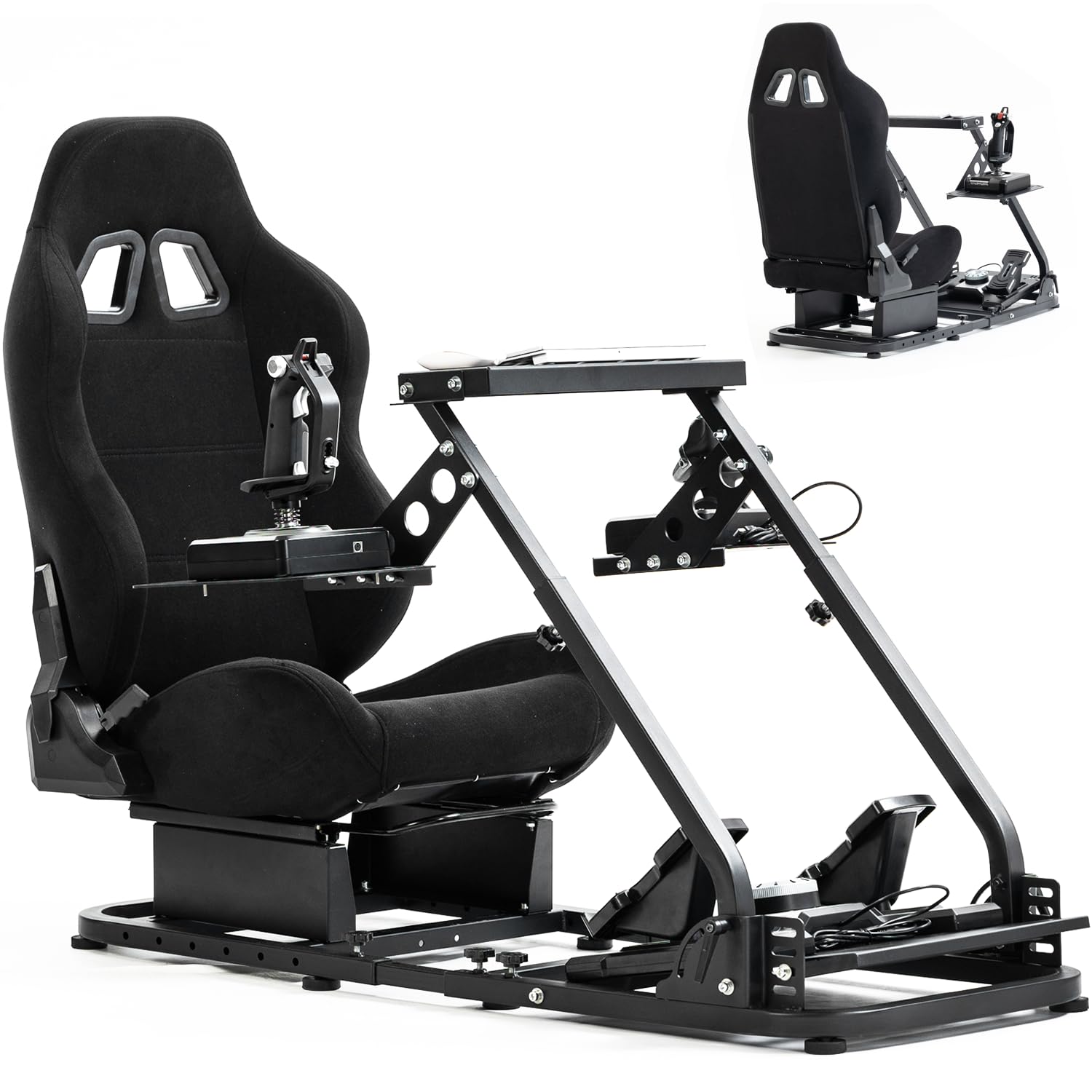 Anman Flight Sim Stand Game Simulator Cockpit with Black Seat Fit for Logitech G29 G920,Thrustmaster T80 T150 T300RS,Fanatec Dual Shift Rod Fittings -Flight Series Not Included Wheel Pedals Shifter