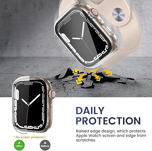 Miniatura 5 de HANKN Paquete de 2 fundas transparentes de vidrio templado de 1.57 pulgadas compatibles con Apple Watch Series 8, 7, 1.772in, protector de pantalla