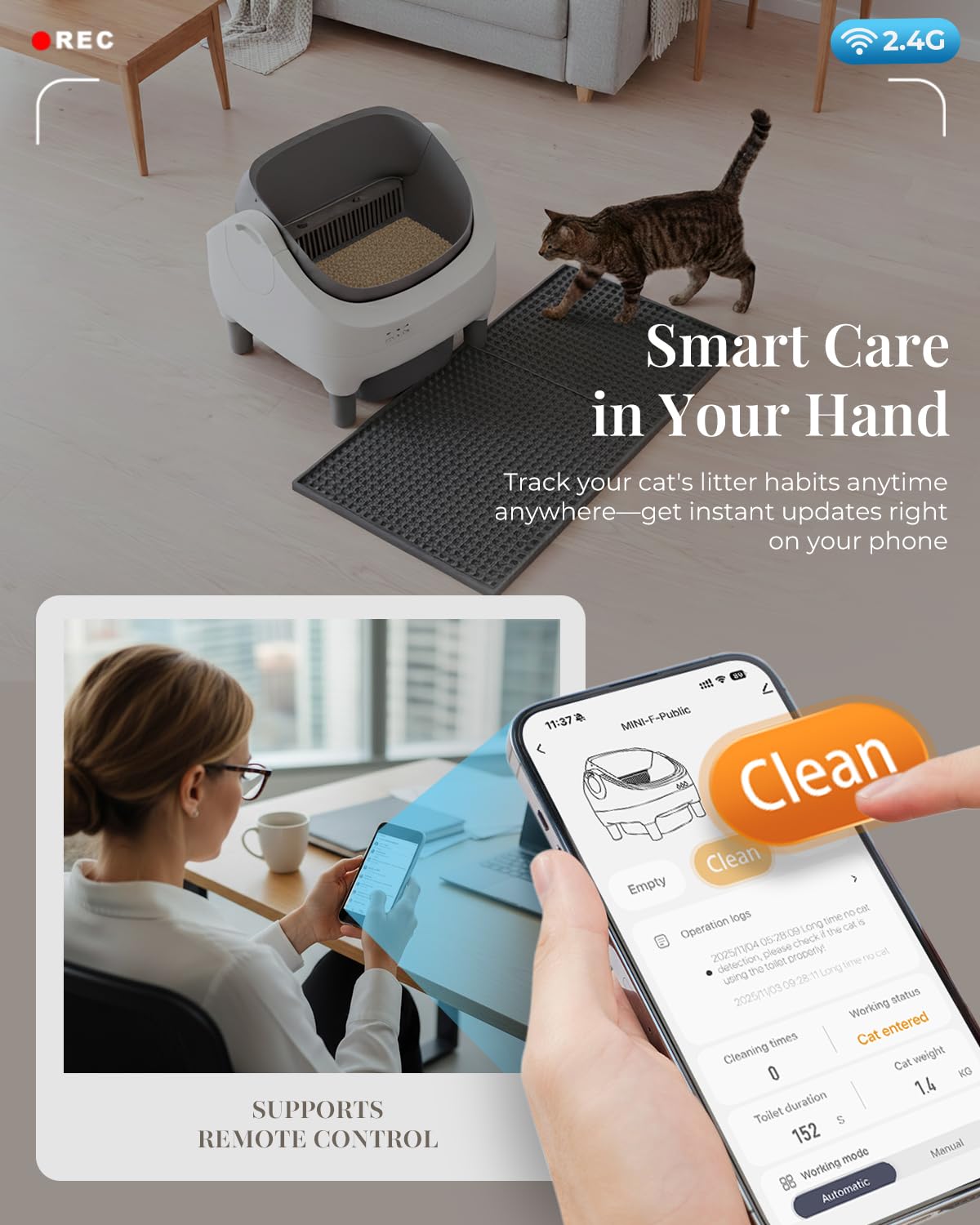 TAIFA Self Cleaning Litter Box with APP Control, Open-Top Automatic Litter Box for Multiple Cats with Safety Sensors, Odor-Free Waste Disposal Includes Trash Bags, 15L Waste Bin, Brush, Scooper, Mat - image 5