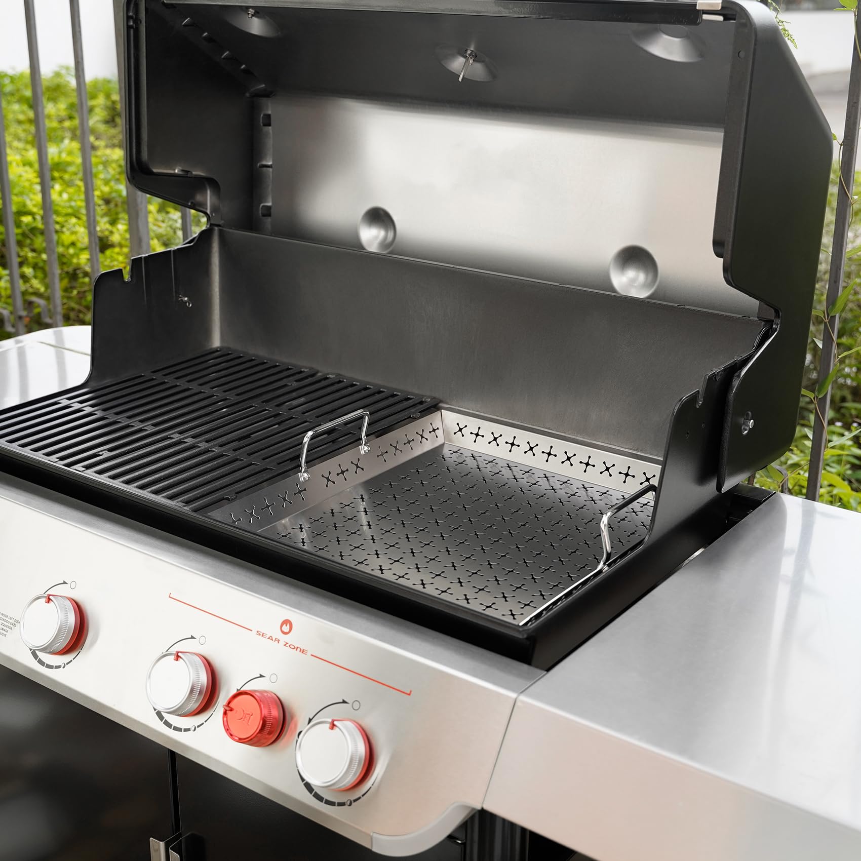 Onlyfire Cesta de Parrilla de Acero Inoxidable，Bandeja para Barbacoa con Mango Desmontable para las Parrillas de Gas Weber Genesis 2022, para Verduras, Pescado, Carne, Brochetas