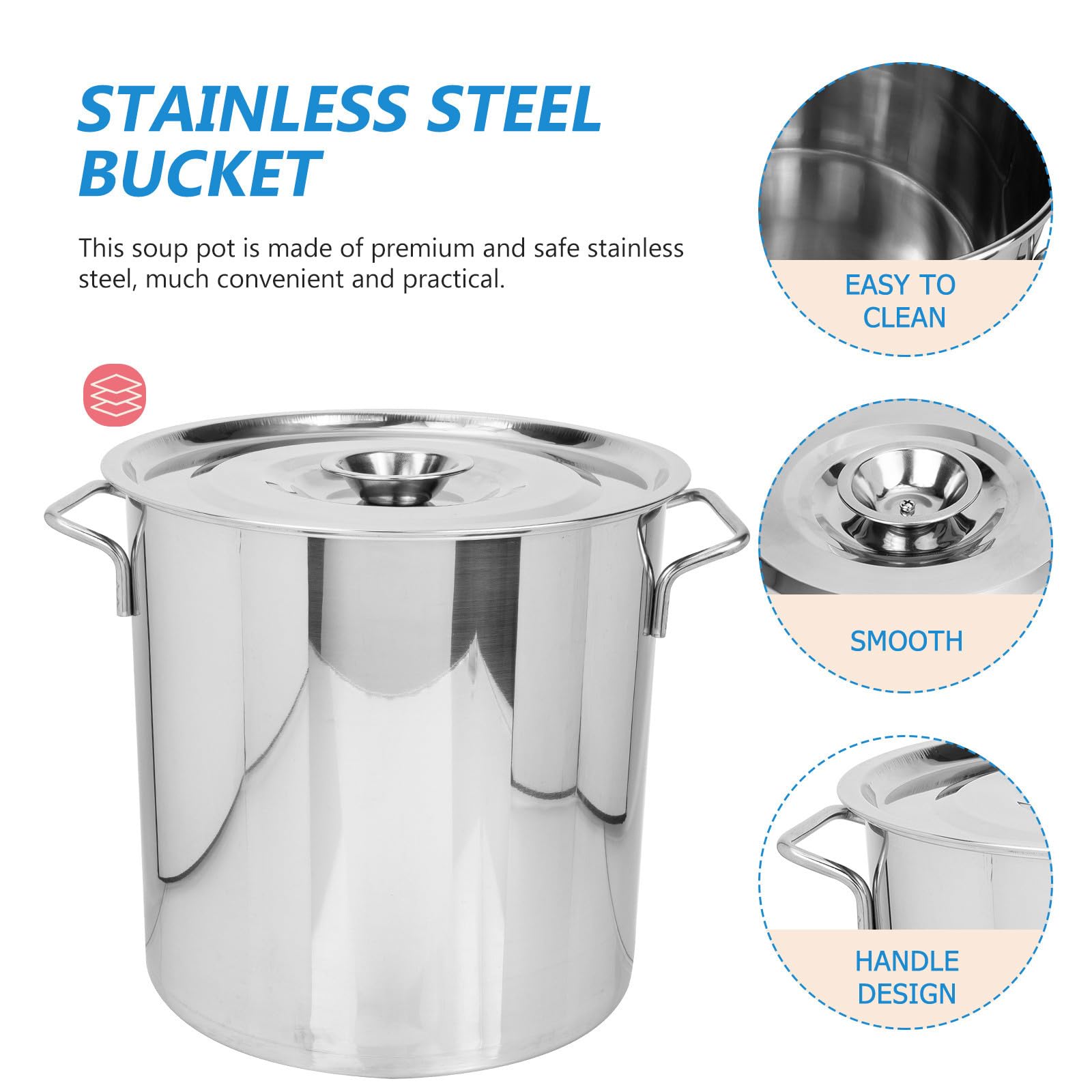 Pentola Manico Design per Zuppa in Acciaio Inossidabile Argento Superficie Lucida e Liscia e Bollitura Crostacei per Cucina Domestica