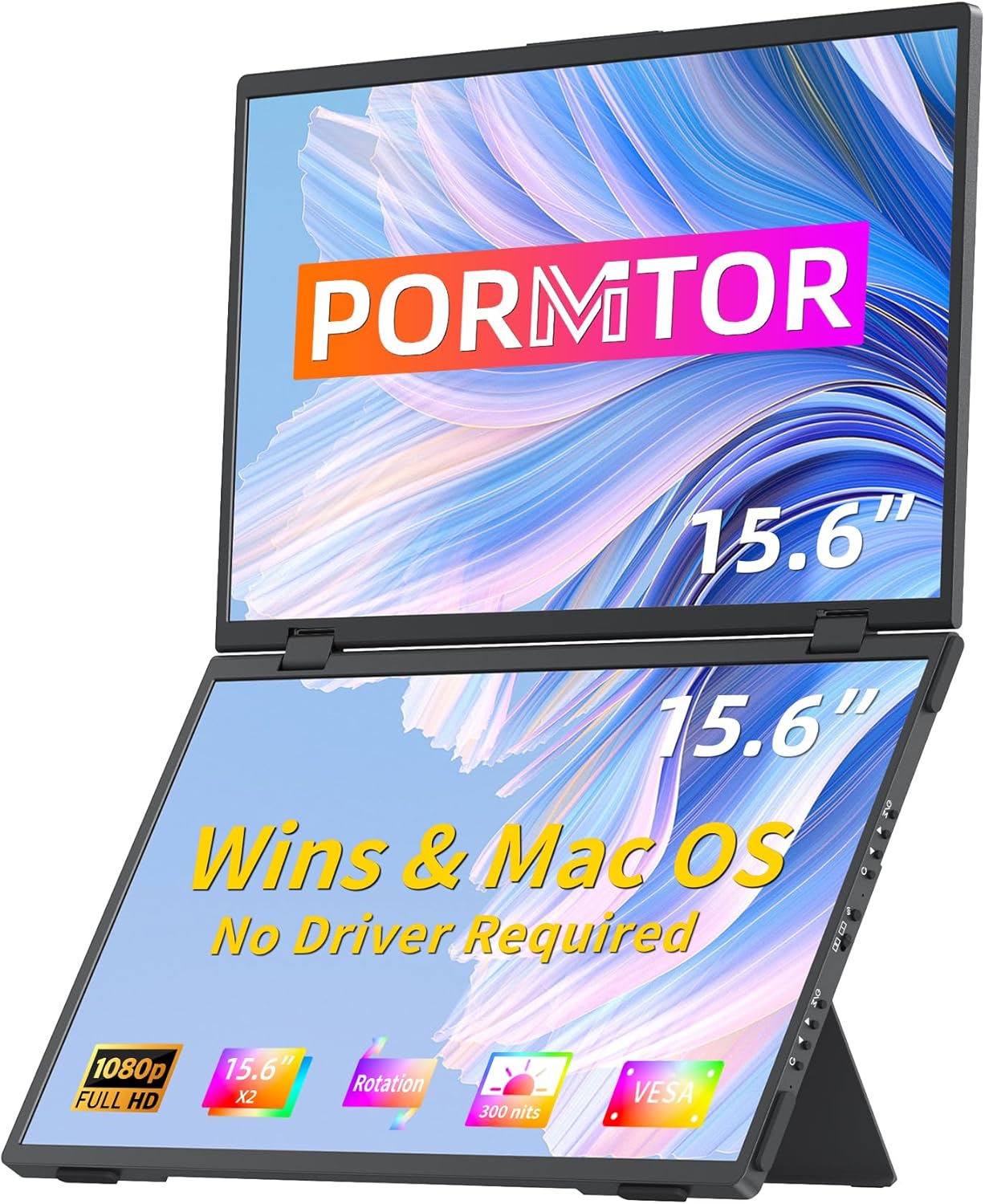 Laptop Screen Extender,15.6″ Dual Monitors (Wins/Mac) Folding Stacked Portable Dual Monitor, USB C Travel Extended Computer Display with Triple Portable Monitor for Laptop PC Windows Mac