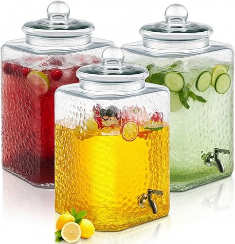 Miniatura 8 de Paquete de 2 dispensadores de agua de vidrio martillado de 5 galones, dispensador de bebidas de vidrio martillado con grifo de acero inoxidable para