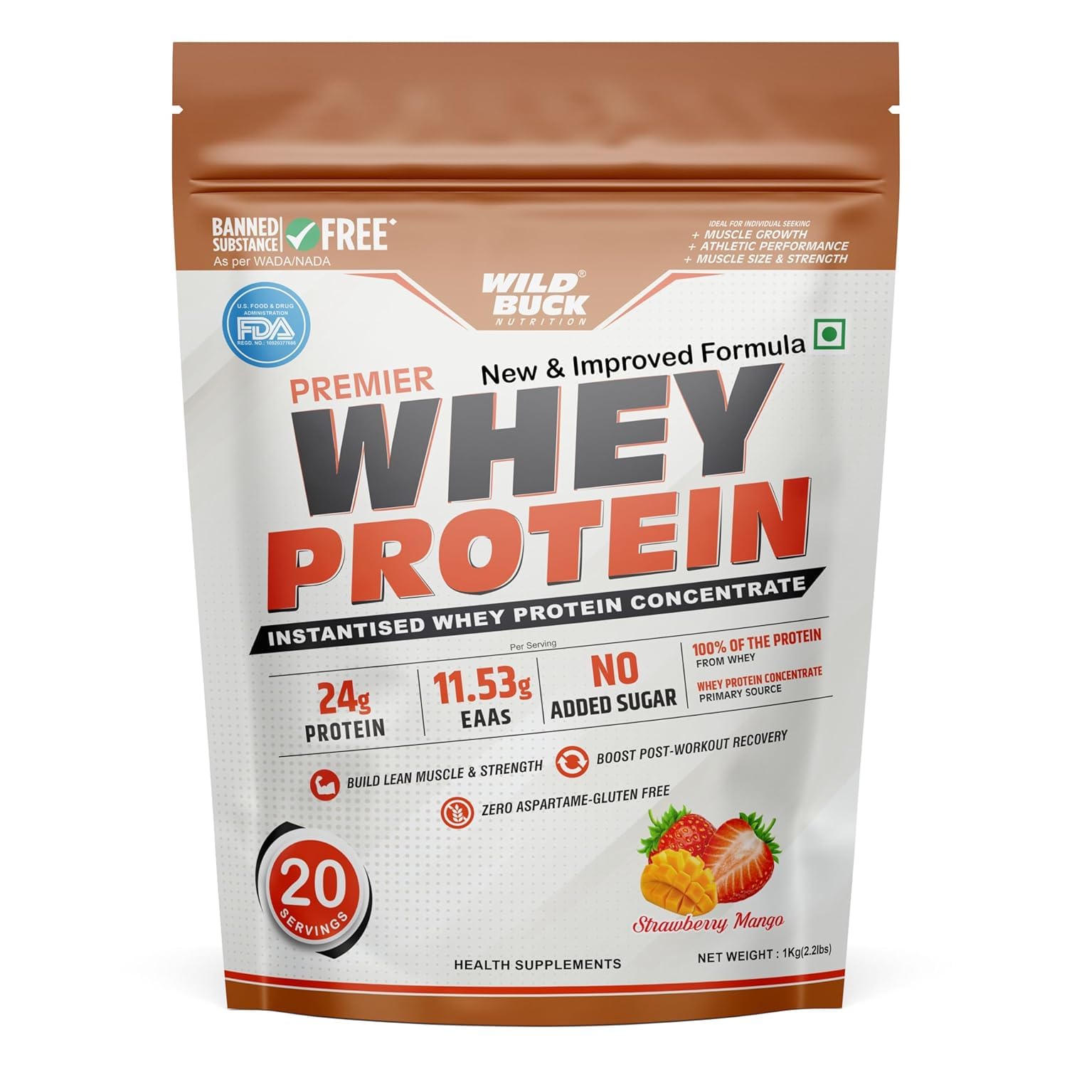 Wild Buck Nutrition Premier Whey Protein Powder 1kg – 24g Protein, 11.53g EAAs, 5.43g BCAAs | Instantised Whey Concentrate | No Added Sugar | Muscle Building & Post Workout Recovery | Gym Protein for Men & Women | Strength & Lean Muscle | Café Mocha Flavor — Amazon image 9