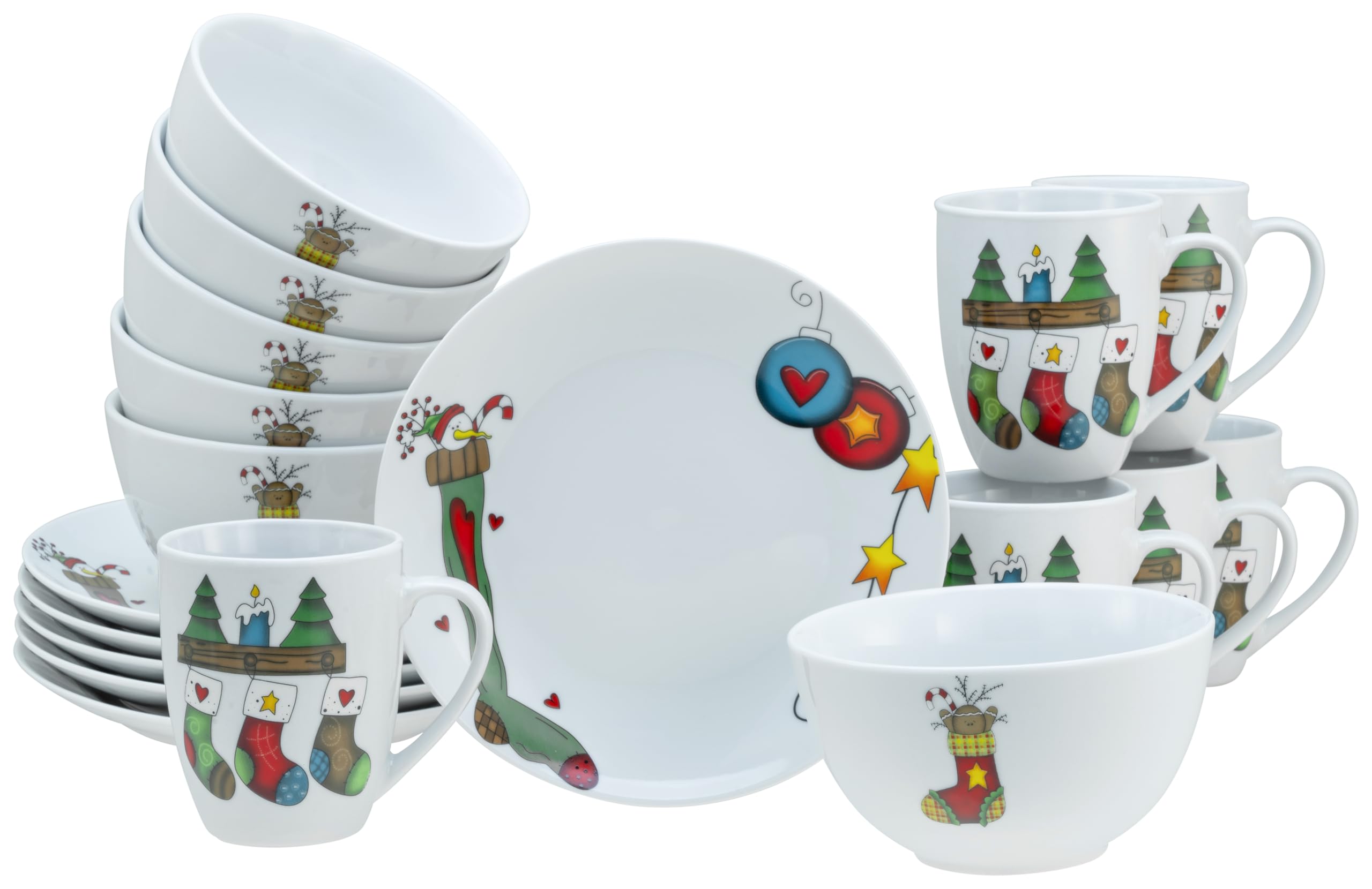 CreaTable, 21844, Serie Luna Socken, 18-teiliges Geschirrset für 6 Personen, Frühstücksset aus Porzellan, spülmaschinen- und mikrowellengeeignet, Qualitätsproduktion