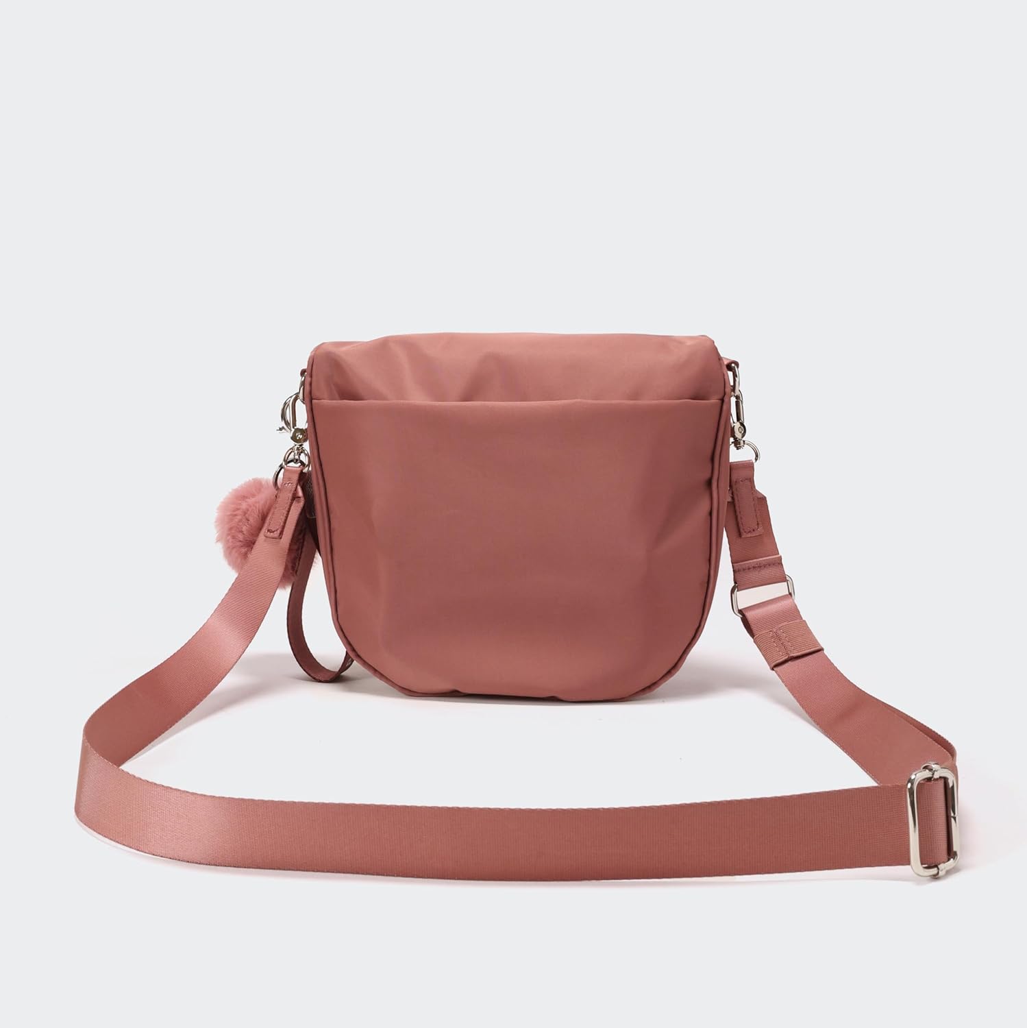Pander Crossbody Bum Bag for Women, Everyday Nylon Shoulder Bag with Pompom Keychain Wristlet Bag Charm, Adjustable Strap