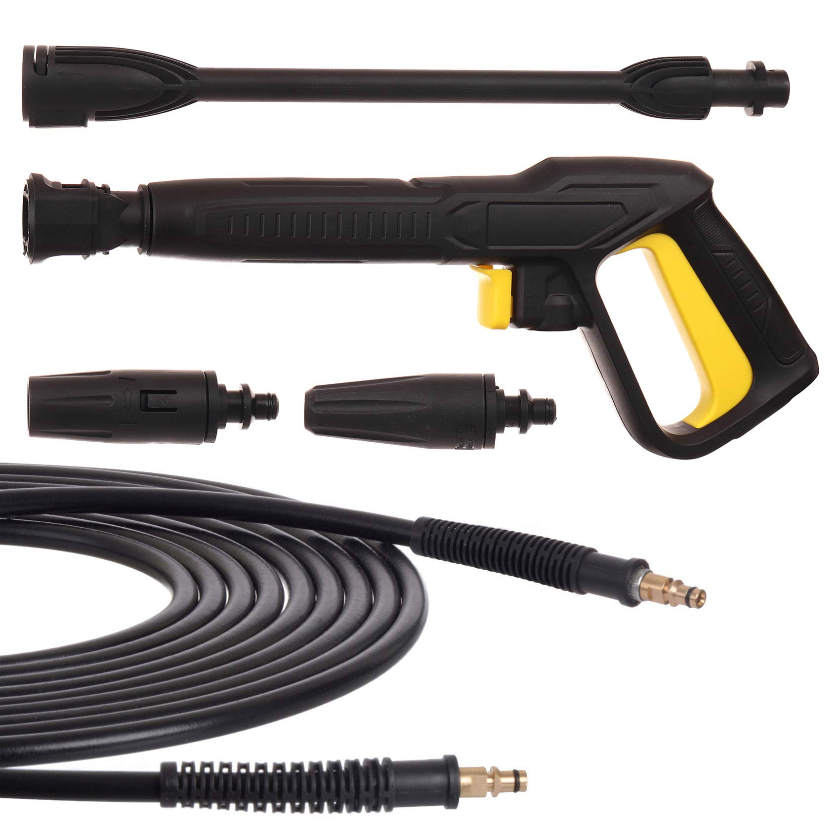 TECHKAR Pistola per idropulitrice Tubo e lancia ad alta pressione da 5 m – Accessori Karcher K2 – K5 – Ugello regolabile Vario per idropulitrice – Connessione rapida a clic