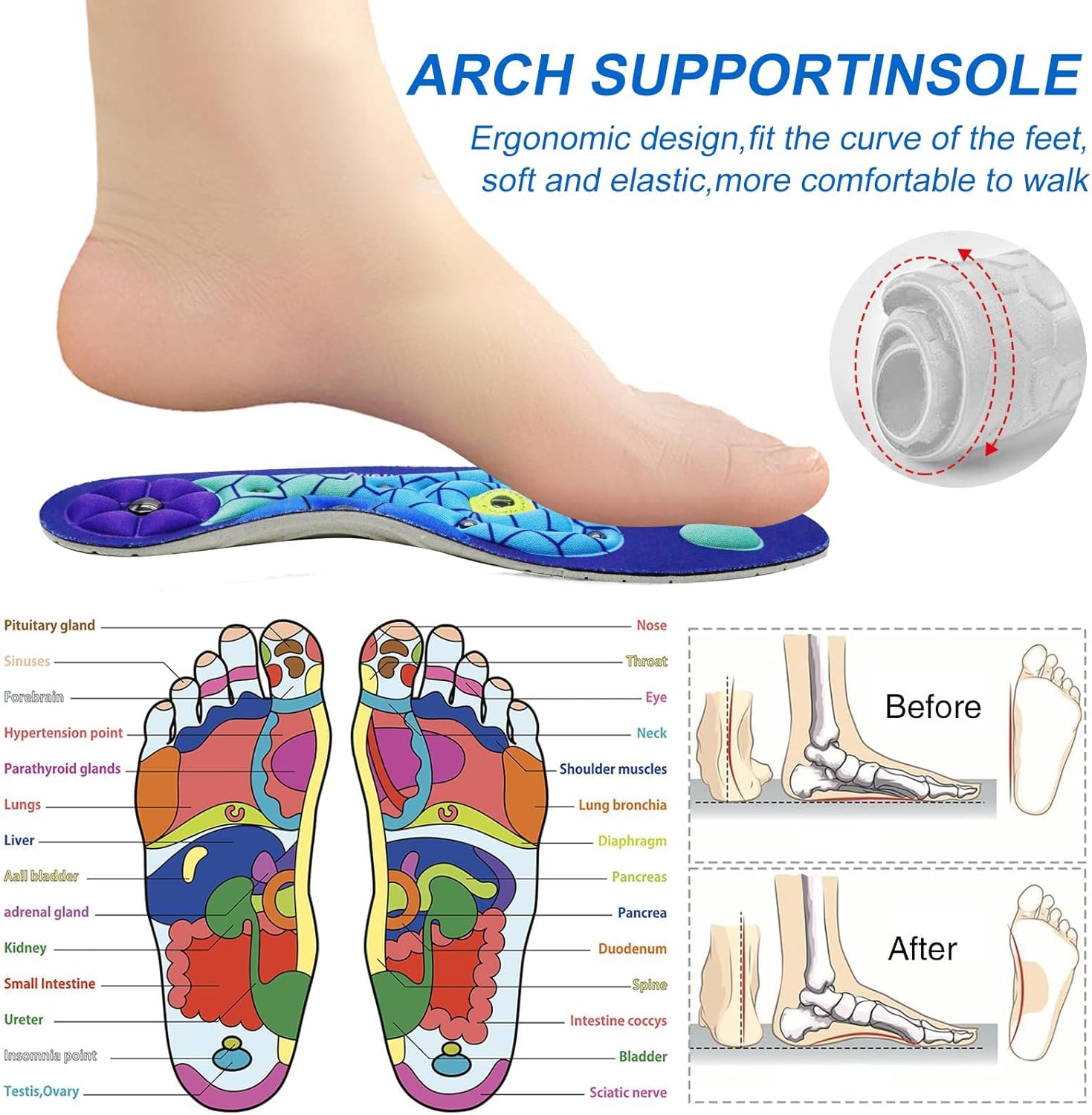 Acupressure Insoles for Men and Women- Orthopedic Acupoint Massage Insoles, Non-Slip Shock Absorption, Breathable Design for Foot Pain Relief & All-Day Comfort (Blue, L(Men 8-12/Women 9-13)) - Image 2