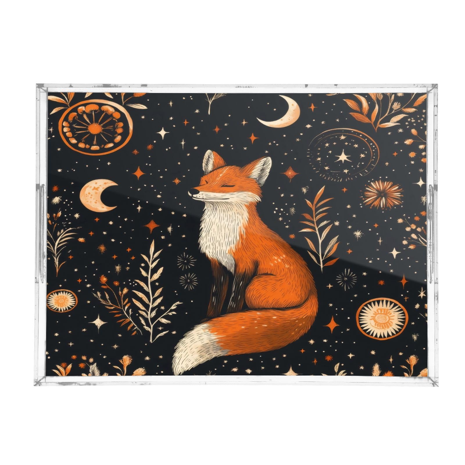 Msyxl Magical Fox Serving Tray for Coffee Table, Decorative Acrylic Tray Magical Fox Tray with with Handles for Breakfast, Ottoman, Countertop, 12x16 in