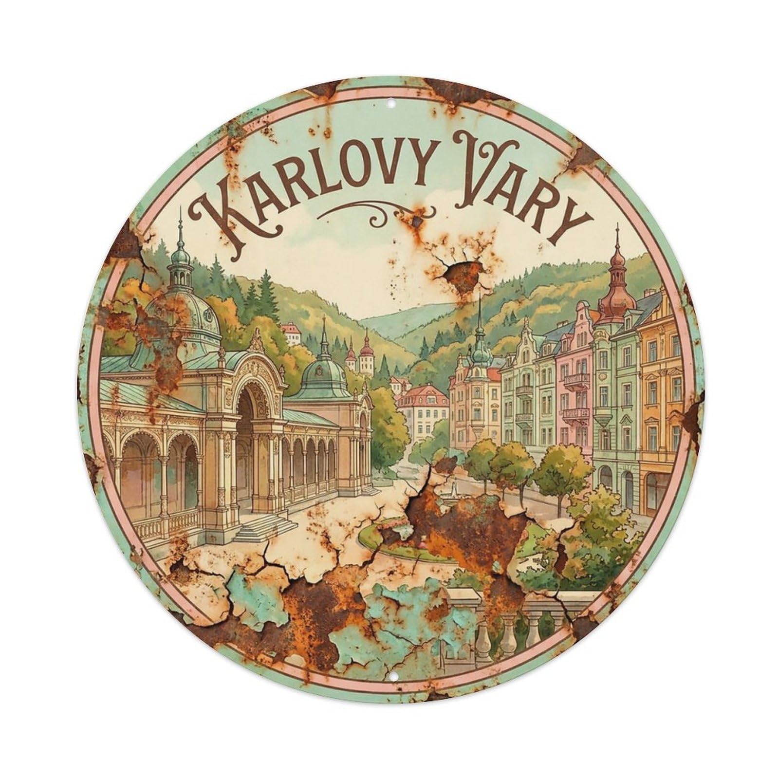 Czech Vintage Travel Karlovy Vary Metal Tin Sign