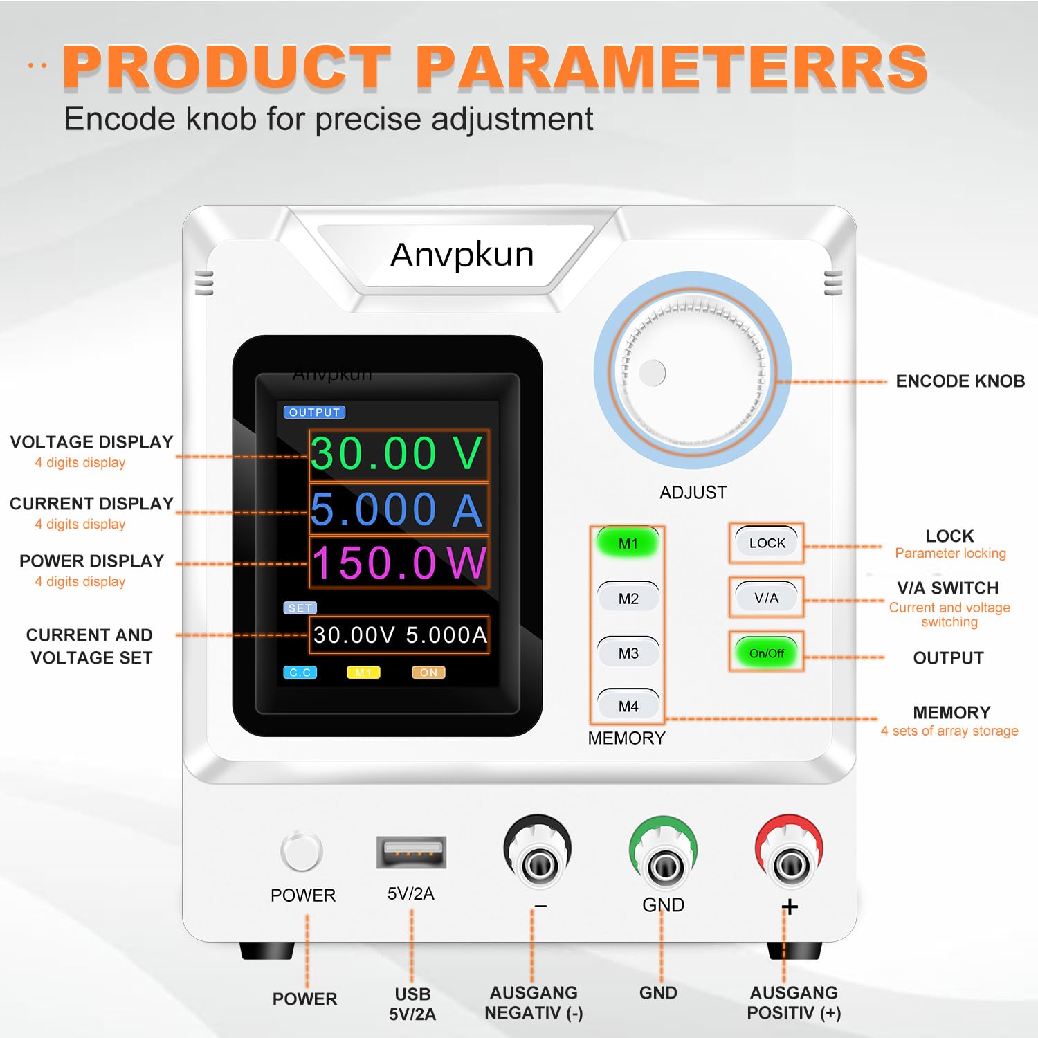 Fuente de alimentación de banco de CC ajustable de 0-30 V, 0-5 A, fuente de alimentación de laboratorio de CC variable de 0 a 30 V, 0 a 5 A, fuente de alimentación de banco de CC de salida variable