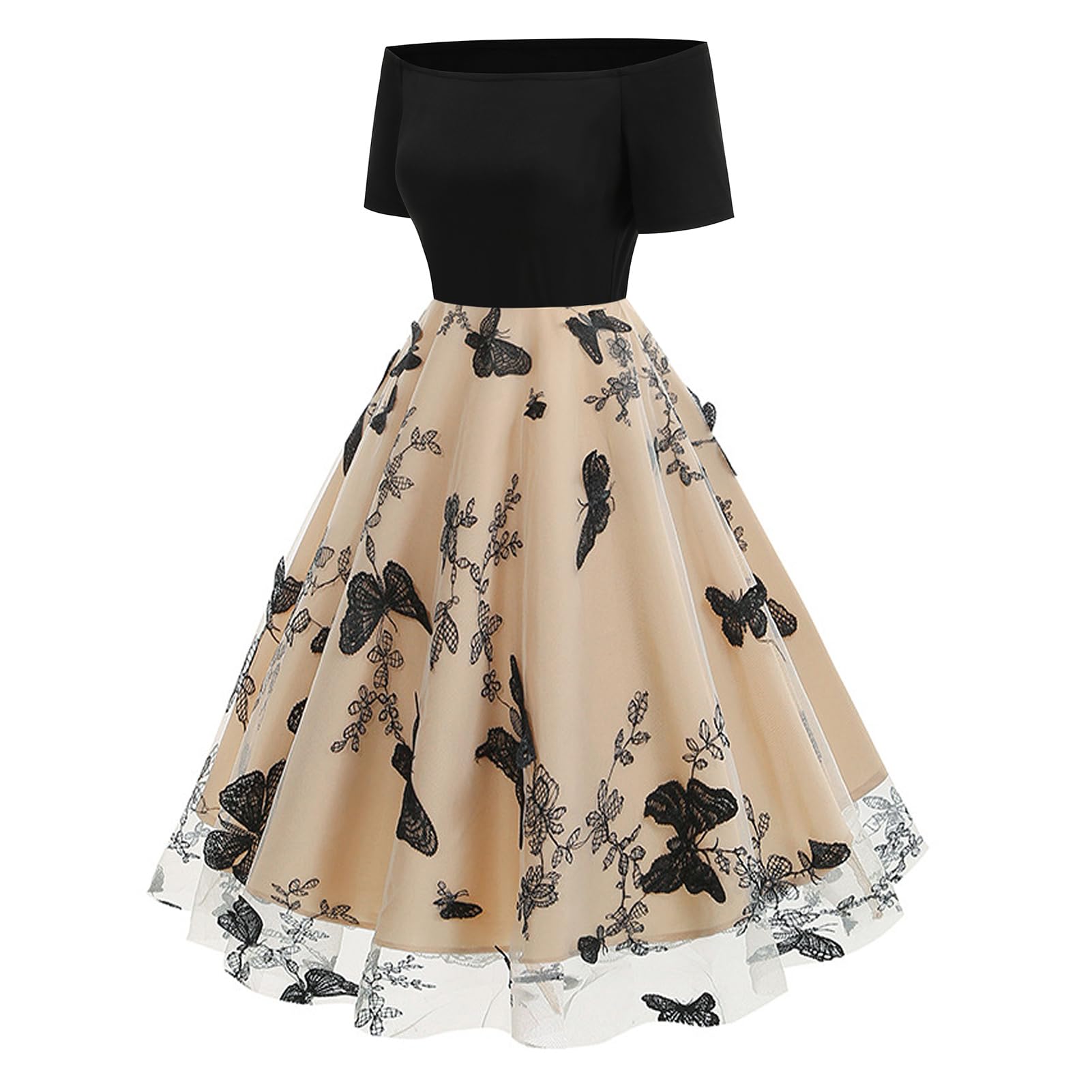 Odizli Robe vintage des années 50 pour femme - En maille - Épaules dénudées - Pour fête, mariage, coctail