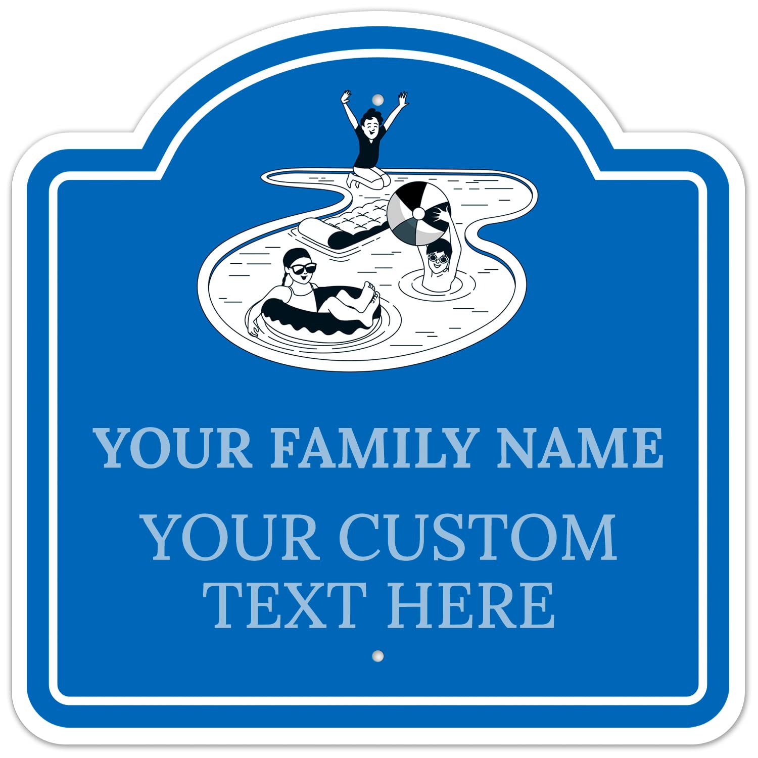 Custom Pool Sign Personalized Swimming Pool Decor Blue Sign with Graphic, 24x24 Inches, ACM, Fade Resistant, Made in USA
