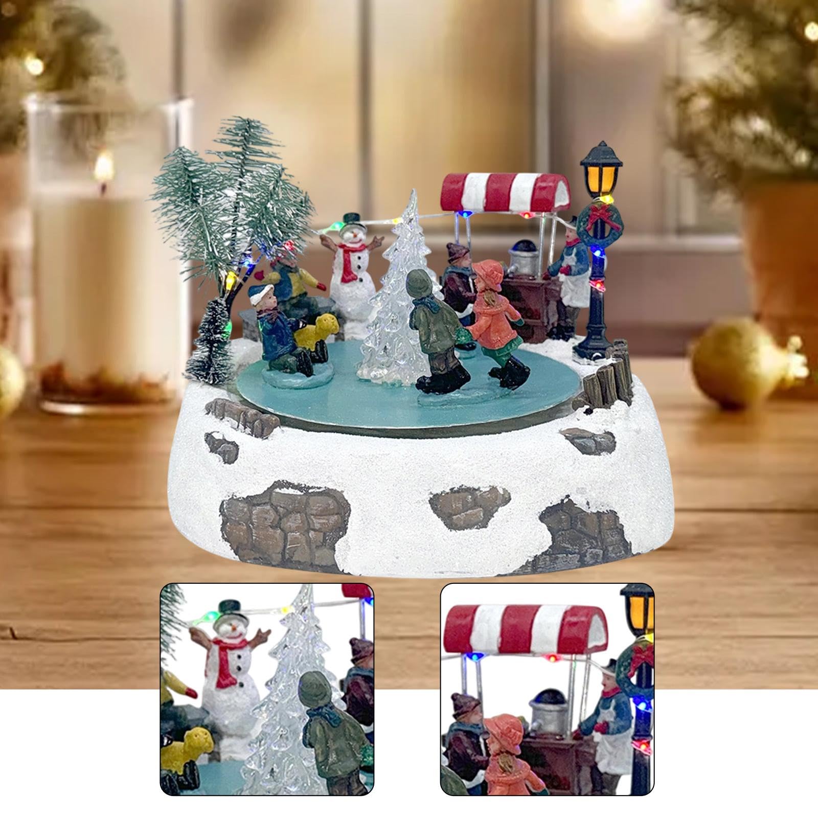 Boîte à Musique Animée pour Patinoire, Cadeau de Noël D'intérieur avec Lumières