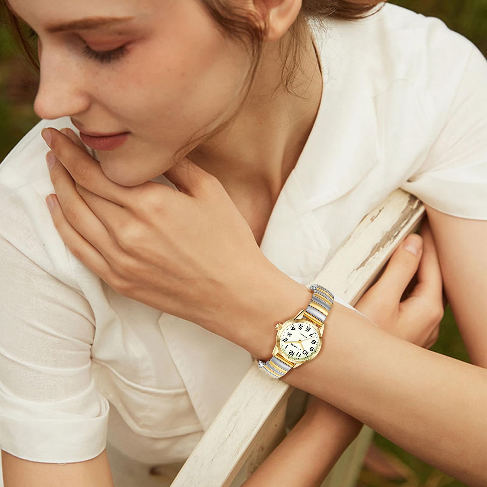 Timever Montre à Quartz analogique pour Femme avec Bracelet Extensible en Acier Inoxydable,Date,Étanche 3 ATM,Gros Chiffres,Idée de Cadeau pour Dames et Amie