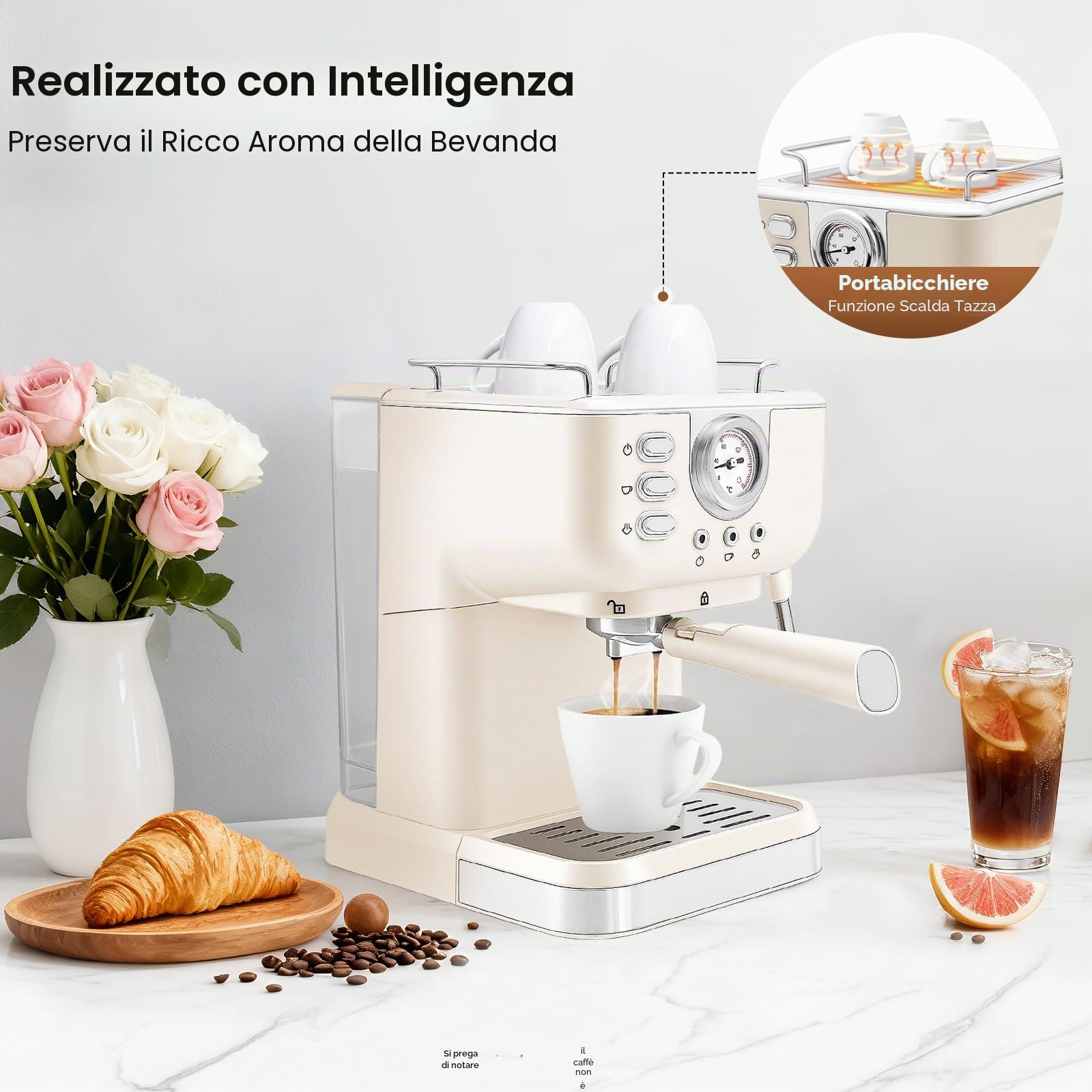 Macchina per caffè espresso 20 bar, macchina per caffè espresso con montalatte 1,5 l, mini macchina per caffè espresso per moka, latte, caramello macchiato, cappuccino