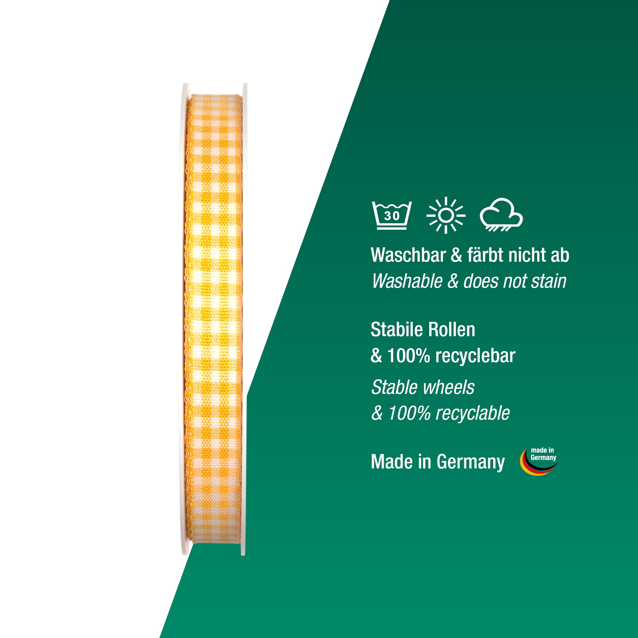 Halbach Seidenbänder Vichy 10mm Yellow Check Ribbon for Gift Wrapping Celebration Ribbon - Image 3