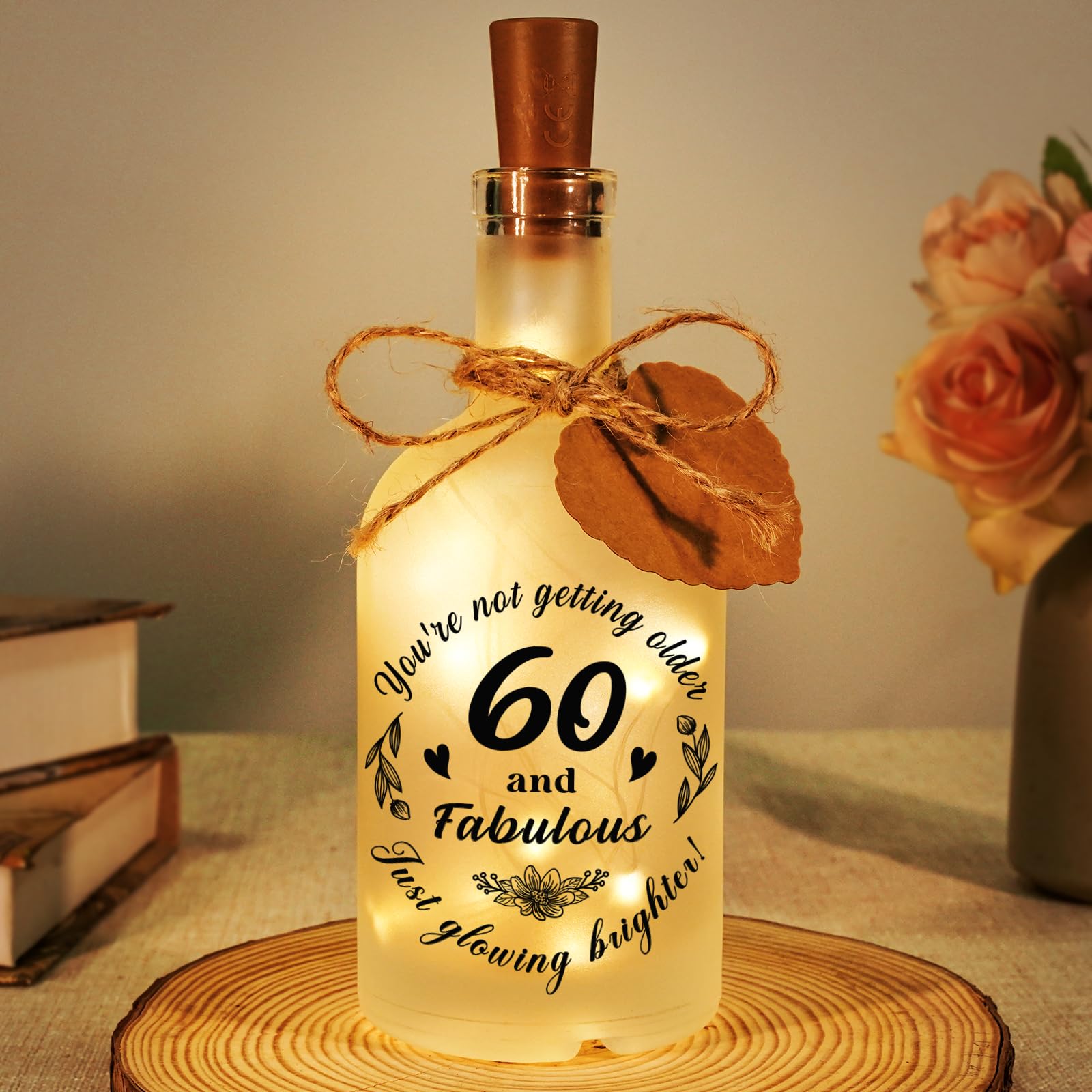 Sayregifty 60th Birthday Gifts for Women Men - LED Bottle Decorative Light 60th Birthday Gifts for Her, 60 Years Old Gift for Grandma Nanny Friends Wife