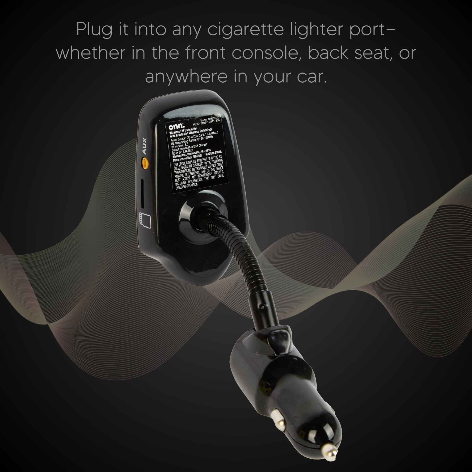 ONN Upgraded 2025 Auto Bluetooth FM Transmitter - 1,44 Zoll Display, Flexibler Schwanenhals, Freisprecheinrichtung, Wireless Music Player, Radio Adapter, USB Ladegerät, Micro SD Karte & AUX