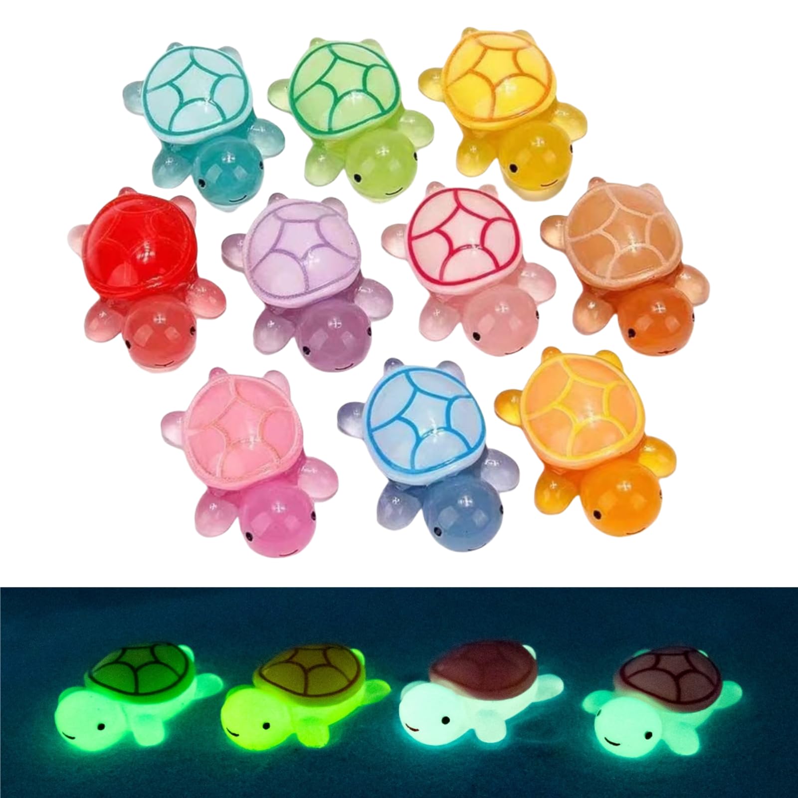Fenglin-joy 10 Pcs 4.6cm Luminous Mini Resin Turtles Mini Turtles