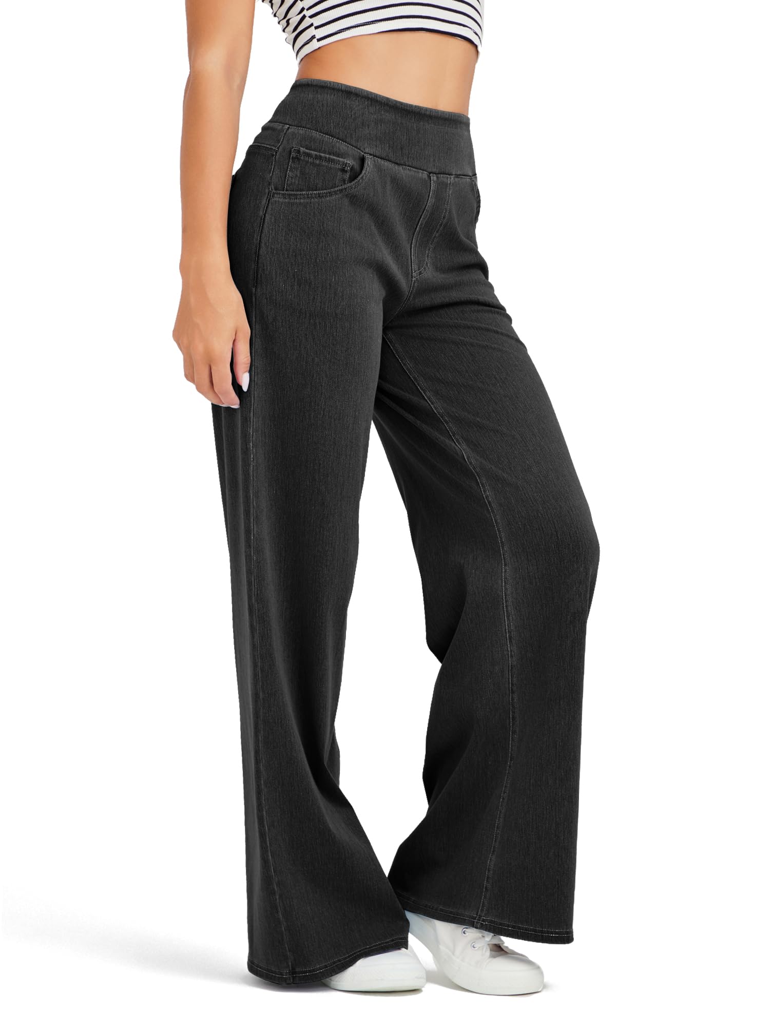 Keolorn Denim Wide Leg Pants for Women,High Waisted and Slimming,Straight Tube,Loose fit,High Elasticity Jeans with Pockets