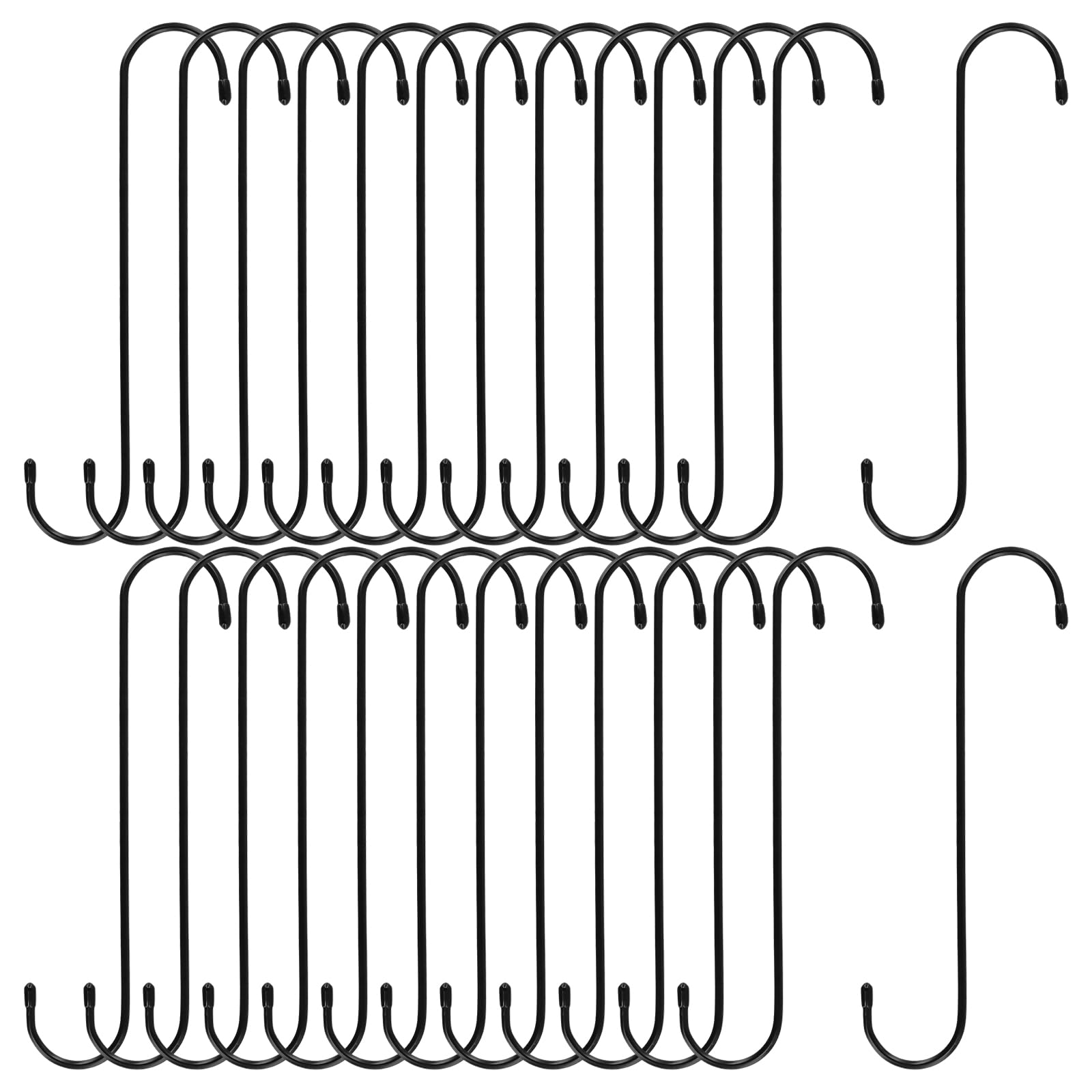 LEXININ 24 Pack 25cm Long S Shaped Hooks, 10 Inch Large Black S Hooks for Hanging Plant, Iron