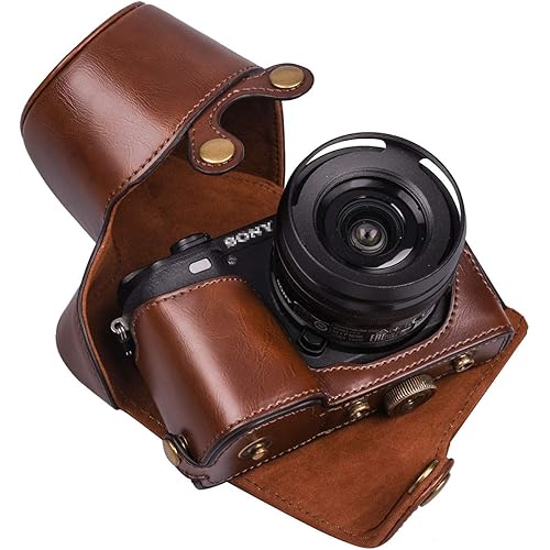 XEVN for sony a6400 case,for sony a6300 case,Premium PU Full Body Leather Camera Case Bag for sony alpha a6300 a6000 a6100 a6400 Fit 16-50mm Lens with camera Shoulder Strap(Coffee)