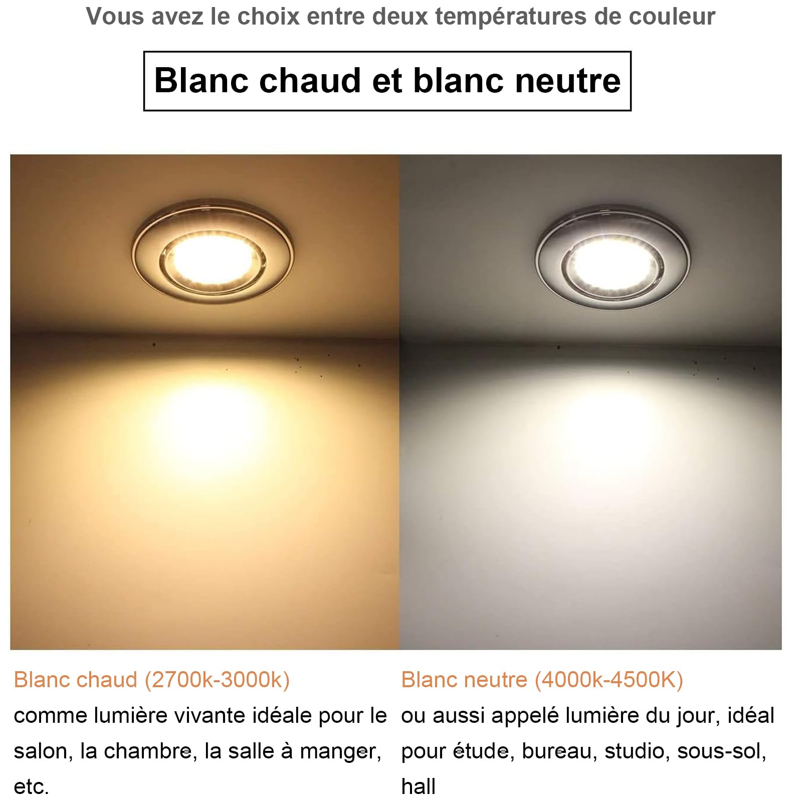 HiBay Spot LED Encastrable GU10,10x 5W Spot Encastré Blanc Neutre 4500k Plafond COB,Trou 68mm,Plafonnier Encastré Inox Brossé 220V Avec GU10 Ampoules,Pour Chambre,Bureau,Cuisine | Spot LED rond avec culot GU10 fixe - Intensité non variable - Pour salon, c