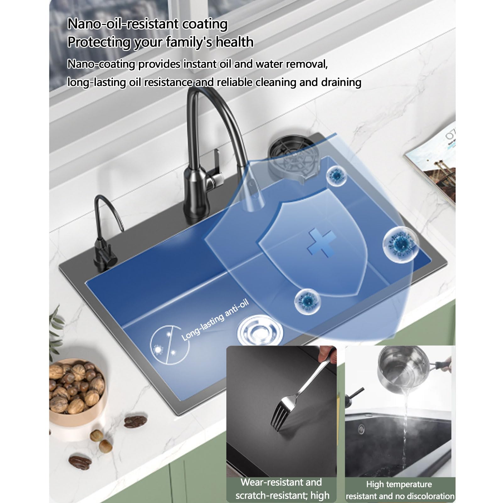 Fregaderos Cocina Modernos Un Solo Seno con Múltiples Accesorios Mueble Lavabo Acero Inoxidable Combinación Fregadero y Grifo Cocina para Restaurantes, Estaciones Trabajo y Bares