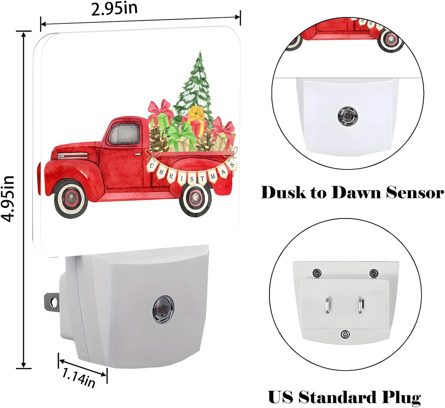 Retro Truck with Christmas Tree Night Light,Plug-in Night Lights with Dusk to Dawn Sensor for Stairway,Hallway,Bedroom Sleep Friendly Ideal for Women/Girls/Boys Gift,0.5w - Image 2