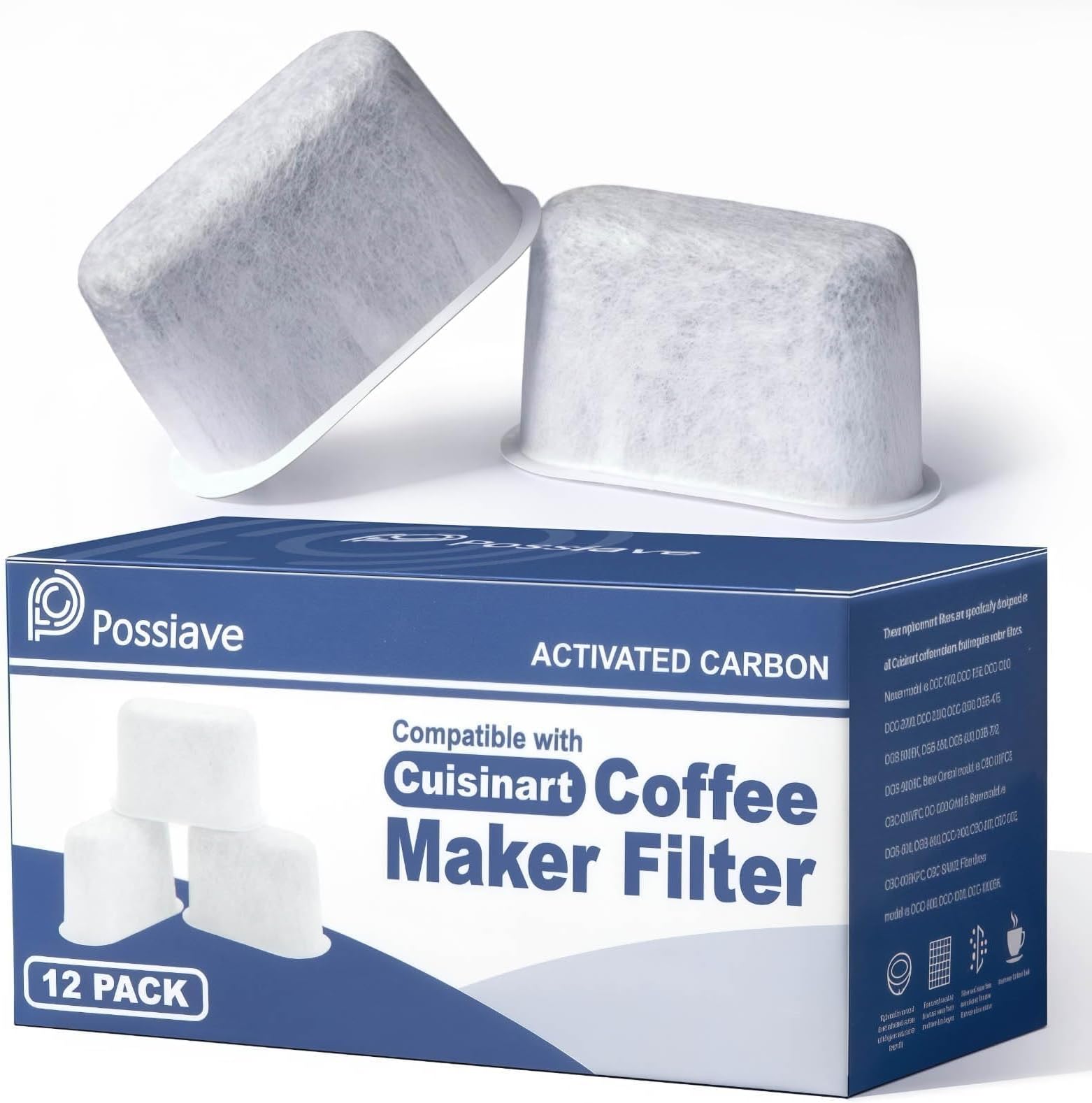 Possiave 12 Pack Cuisinart Compatible Coffee Filter Replacement - Charcoal Water Filter for Cuisinart - Fits all Cuisinart Coffee Machines