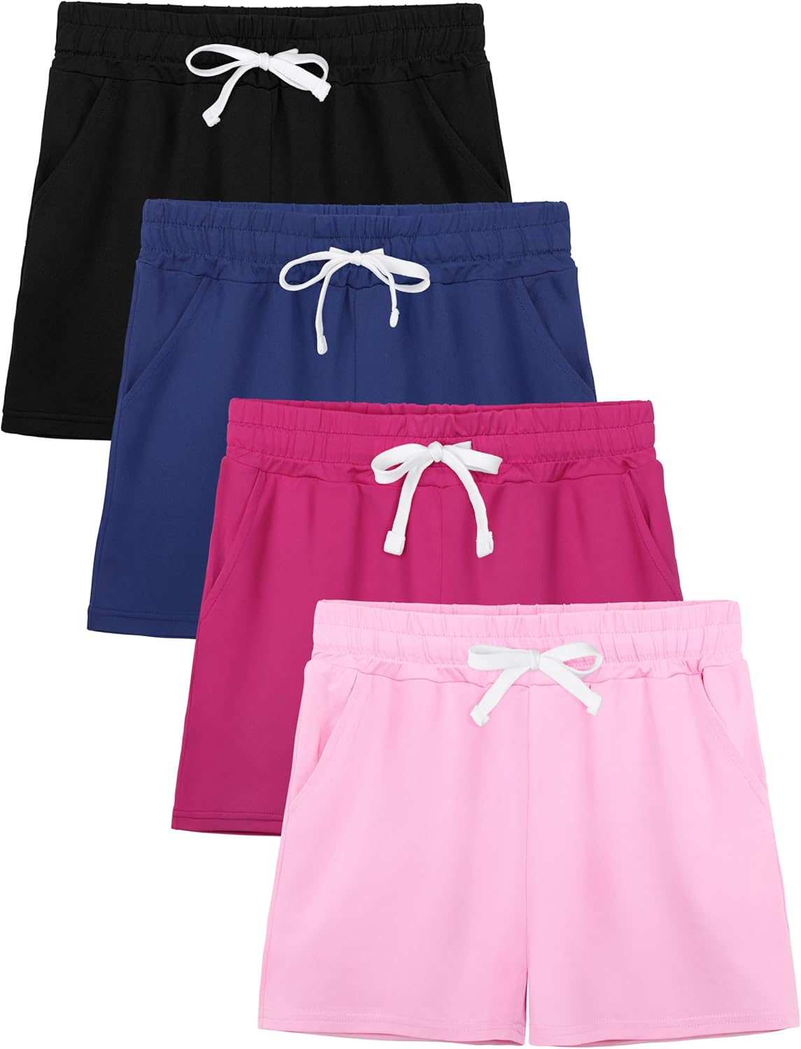 4 Pack Girls Shorts Athletic Soccer Running Active Dry-Fit Sports Basketball Shorts with Drawstring Pocket