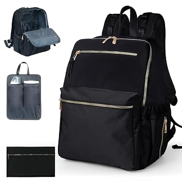 Diaper Bag Backpack, Nylon Baby Bag with 19 Pockets, Large Baby Diaper Bag for Boys Girls,Diaper Bag Insert,Changing Pad,Insulated Pockets,Stroller Straps,Black