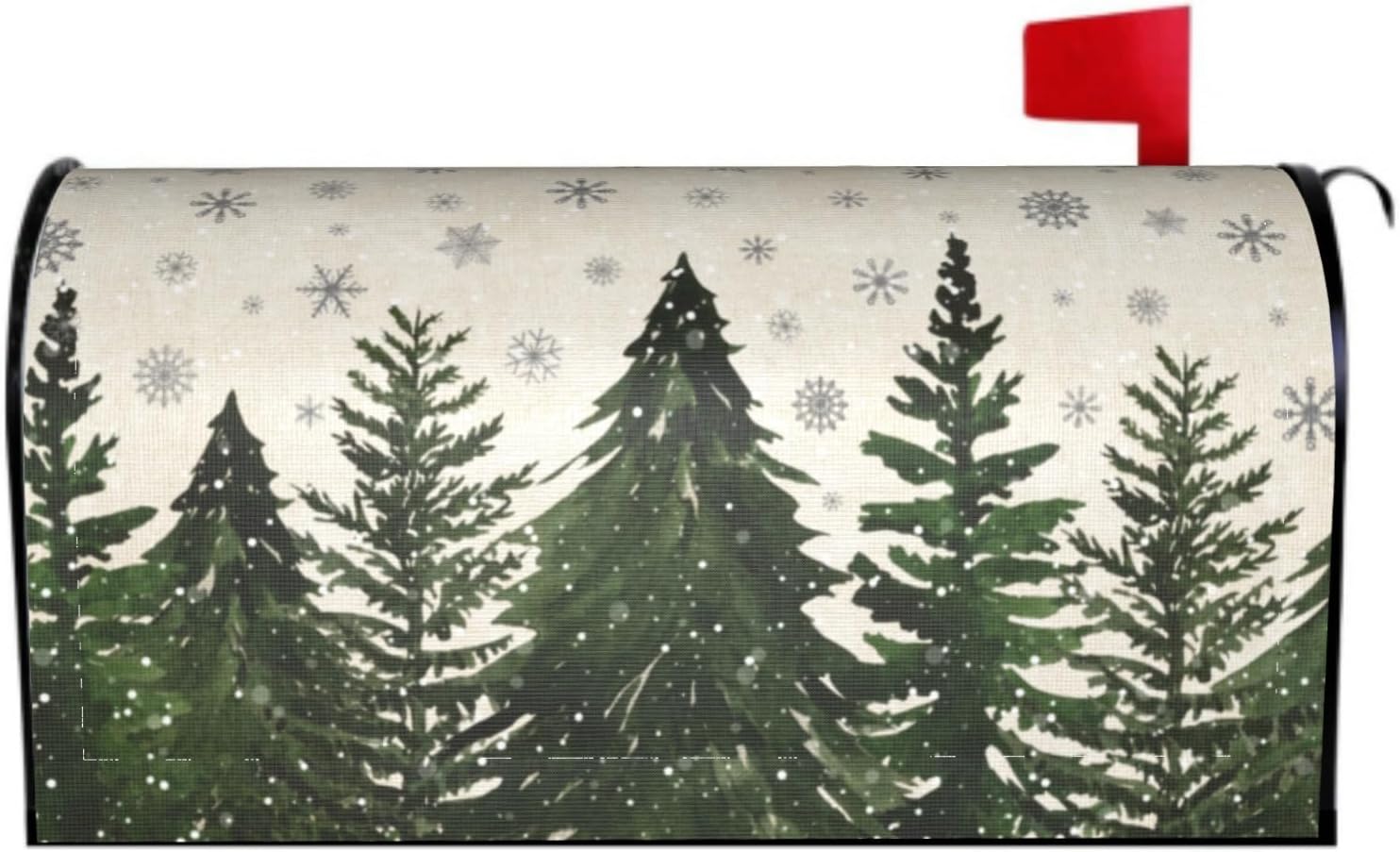 Xmas Mailbox Cover 25.5" x 21" Trees Holiday Winter Snowflake Magnetic Mailbox Wraps Large Oversized Post Letter Box Cover for Outdoor Decoration Garden Decor